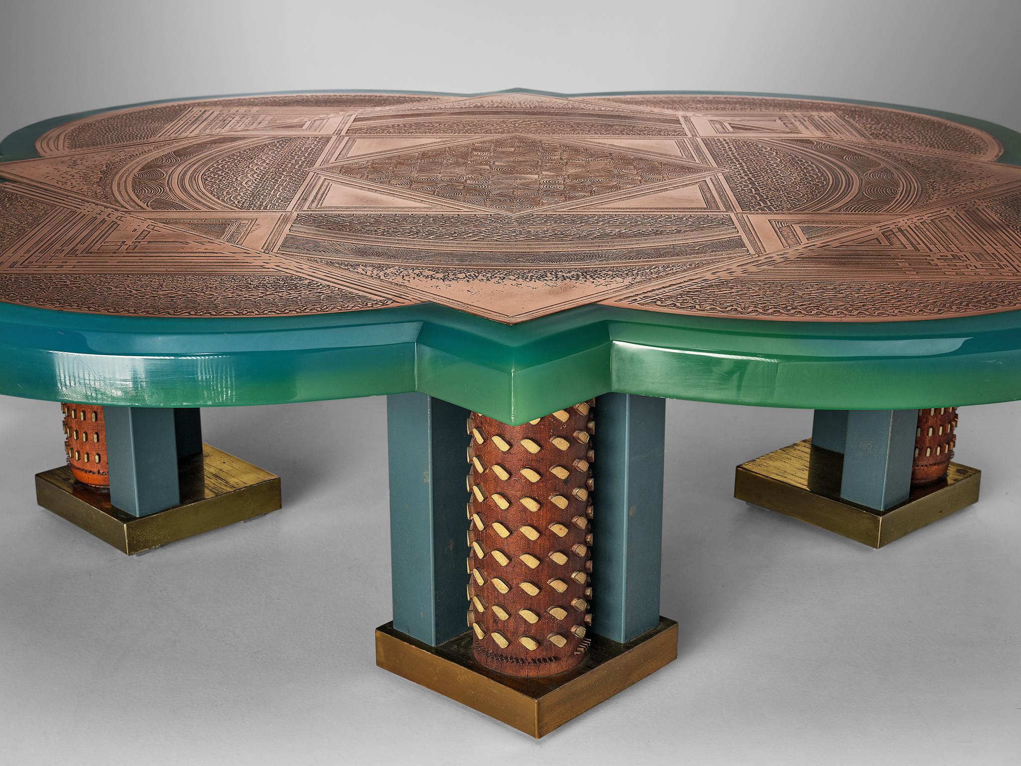 Unique Armand Jonckers Coffee Table in Green Resin and Copper tables Morentz