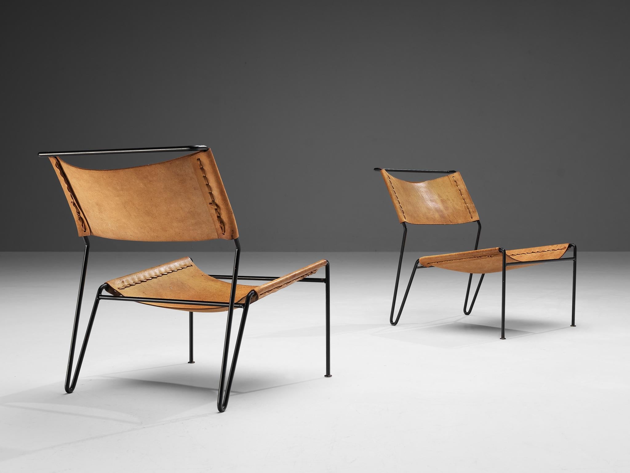 A. Dolleman for Metz & Co Pair of Modernist Easy Chairs in Leather seating Morentz
