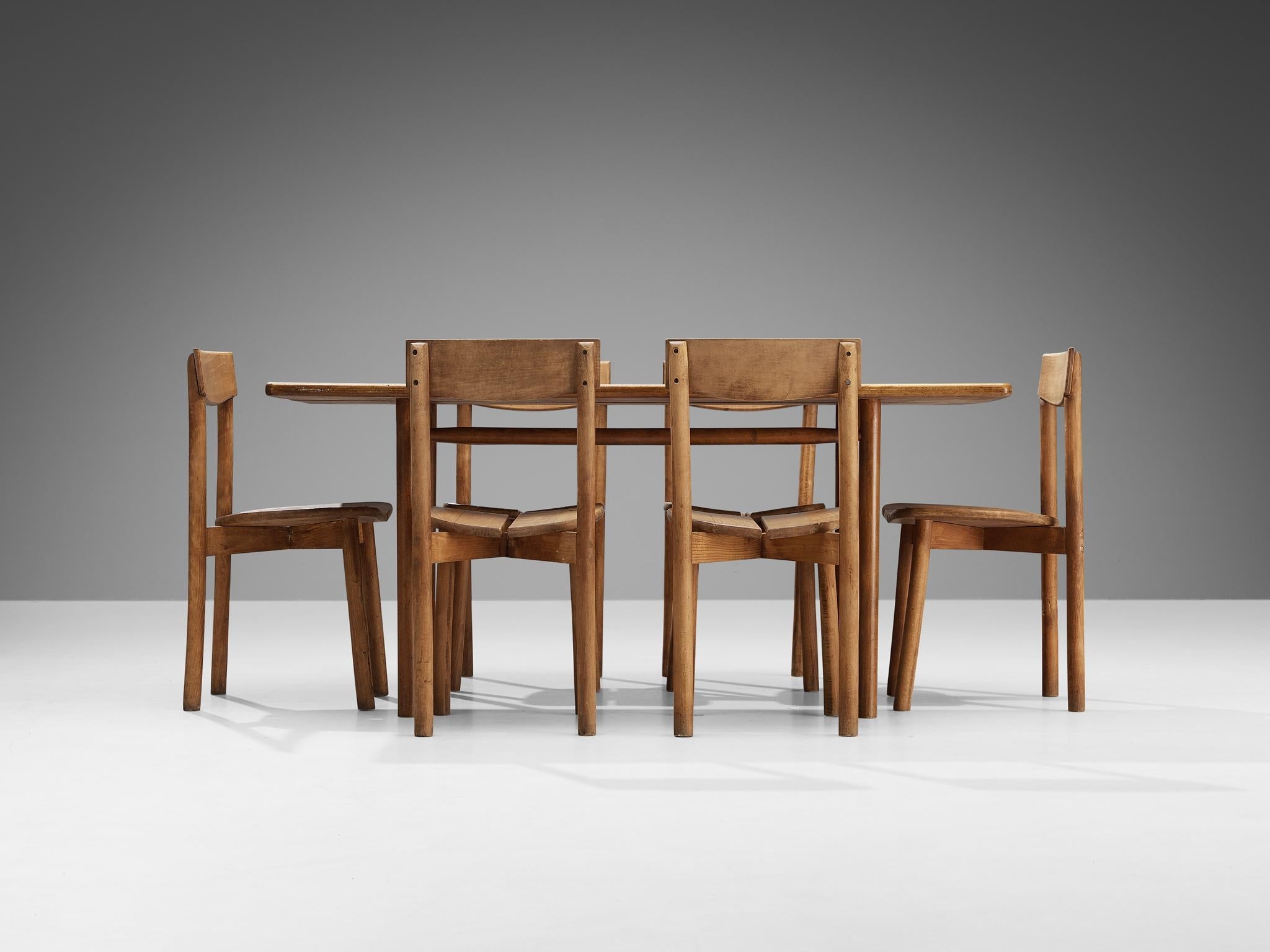 Pierre Gautier-Delaye French Set of Table with Set of Six Dining Chairs