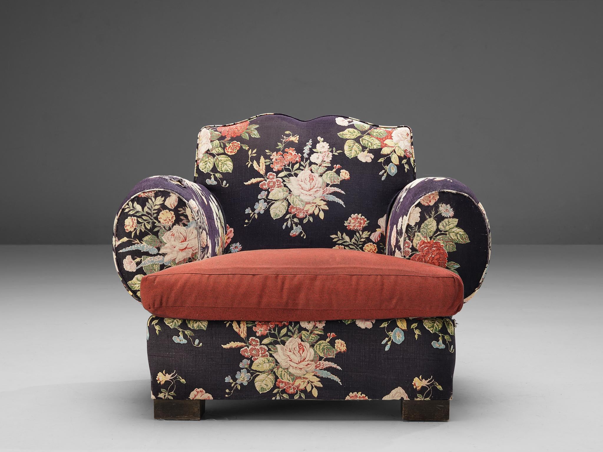 French Art Deco Pair of Lounge Chairs in Floral Upholstery seating Morentz