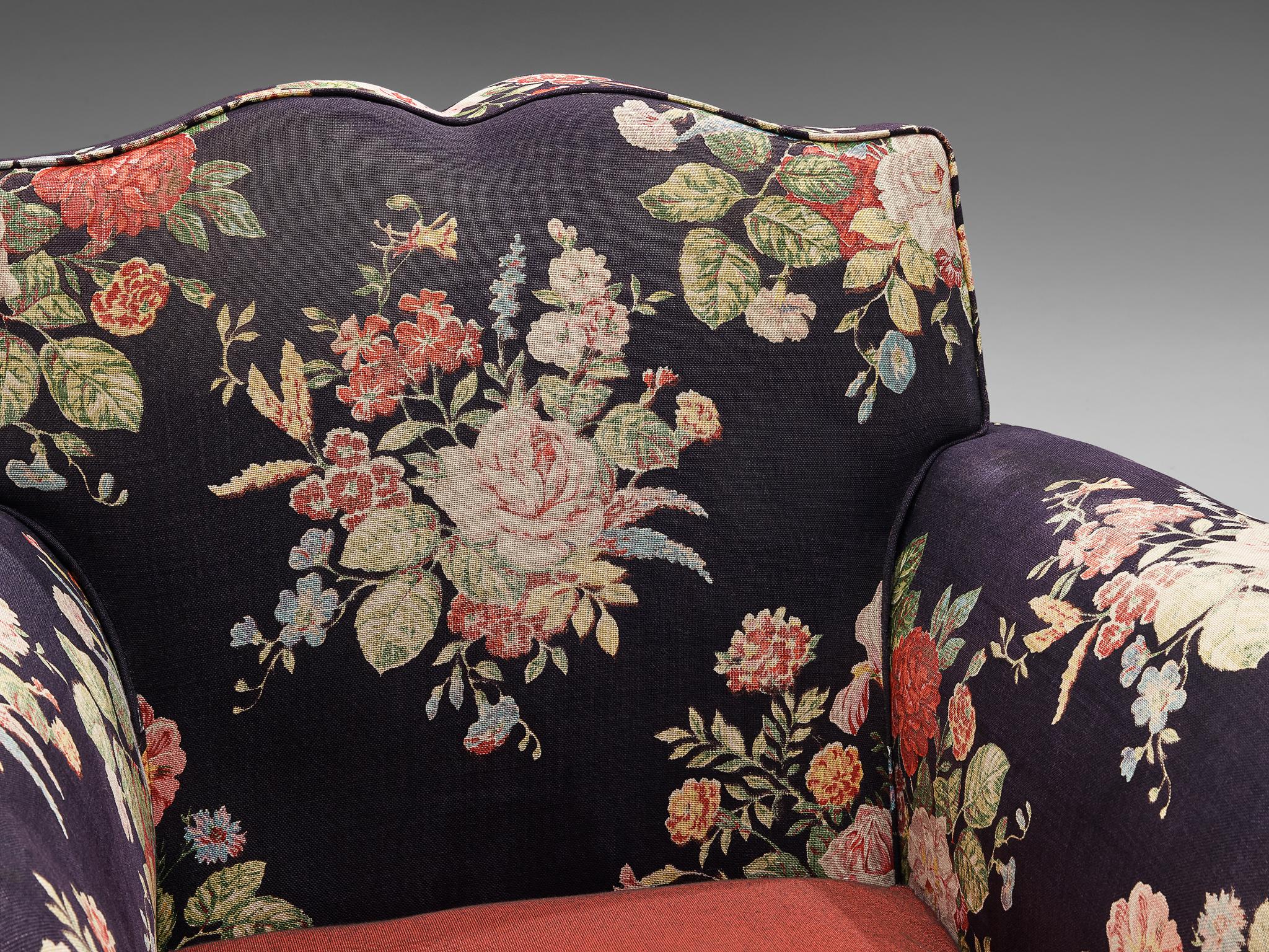 French Art Deco Pair of Lounge Chairs in Floral Upholstery seating Morentz