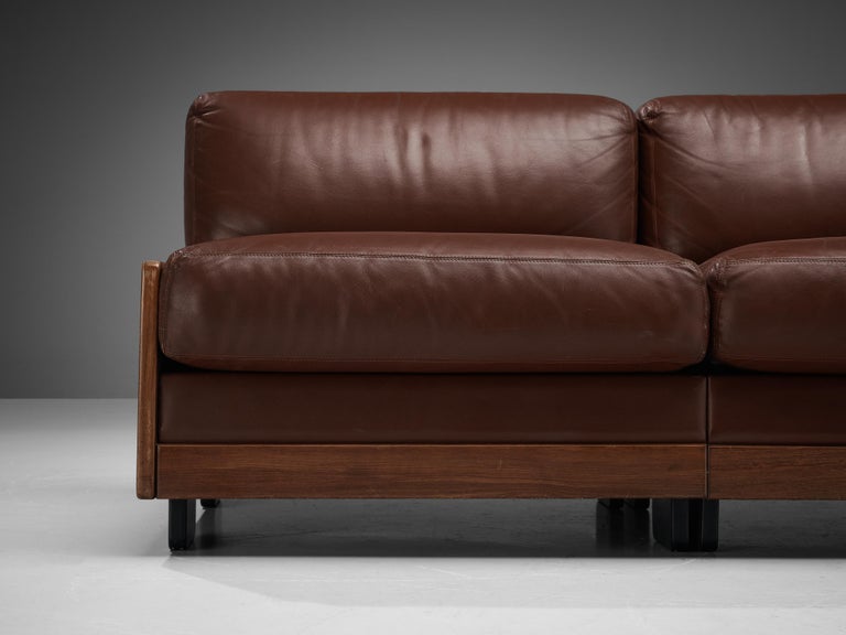 Afra & Tobia Scarpa for Cassina Settee in Brown Leather
