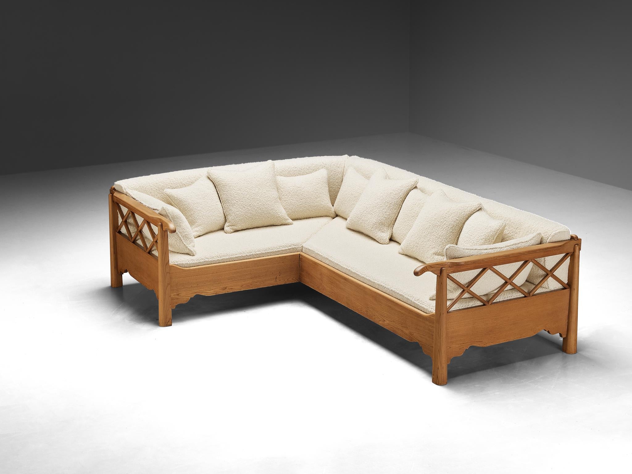 Corner Sofa in Elm and White Boucle