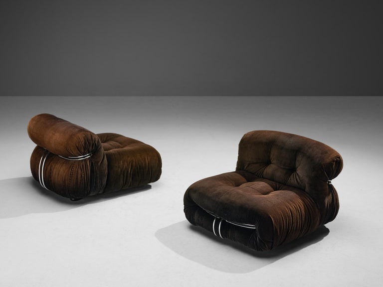 Afra & Tobia Scarpa for Cassina Pair of 'Soriana' Lounge Chairs in Corduroy