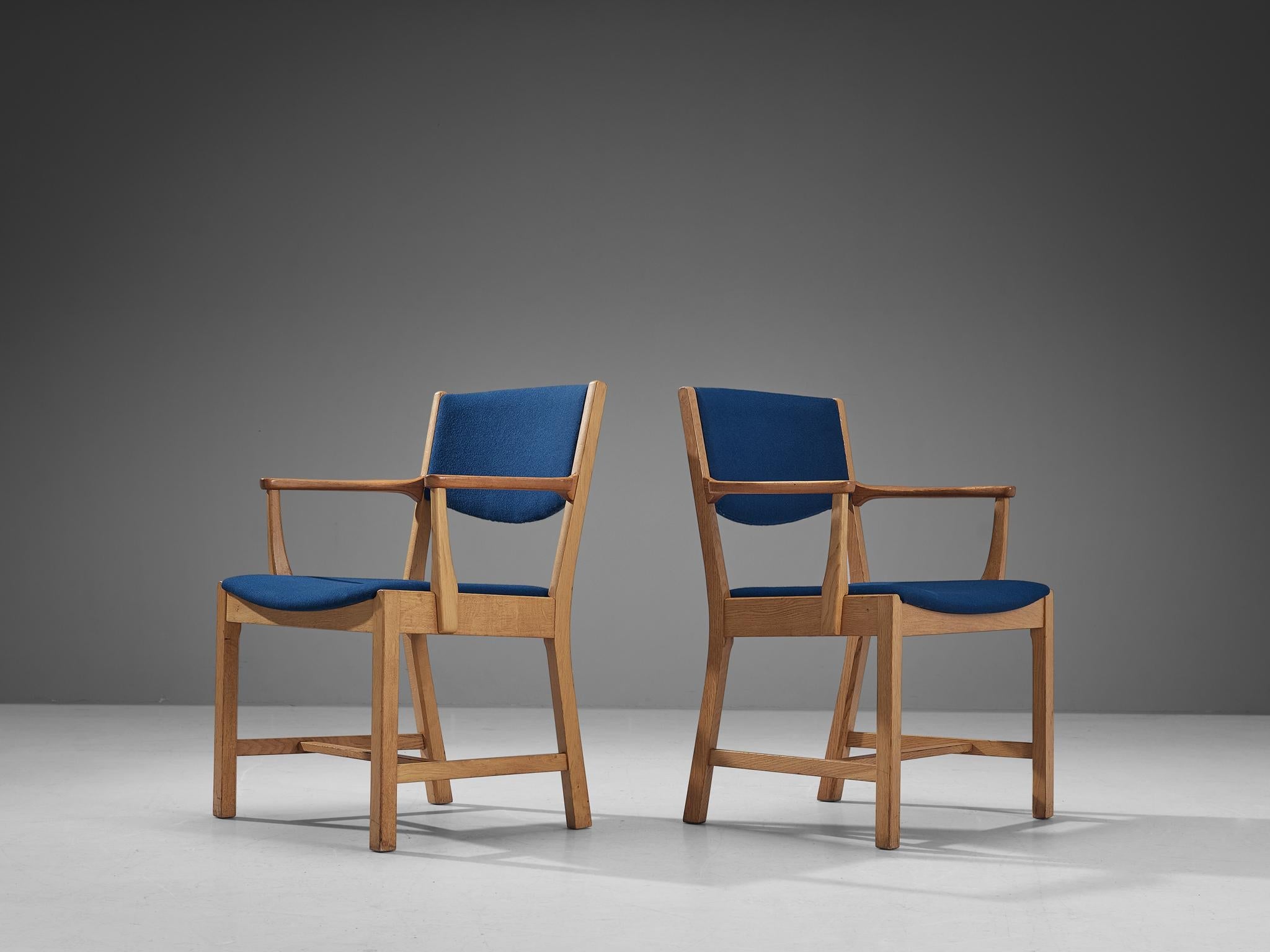 Pair of Danish Armchairs in Oak, Teak and Blue Upholstery seating Morentz