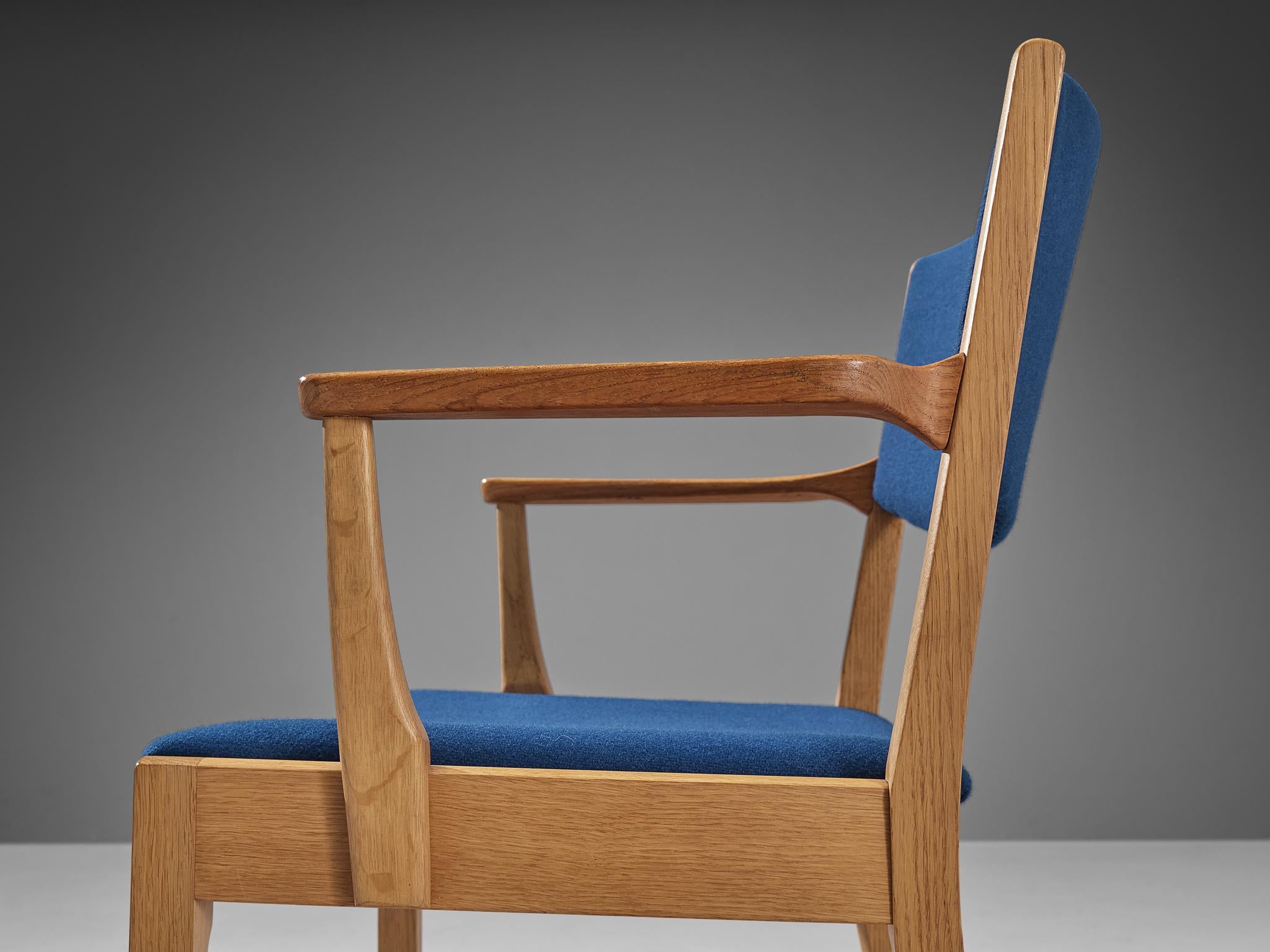Pair of Danish Armchairs in Oak, Teak and Blue Upholstery seating Morentz