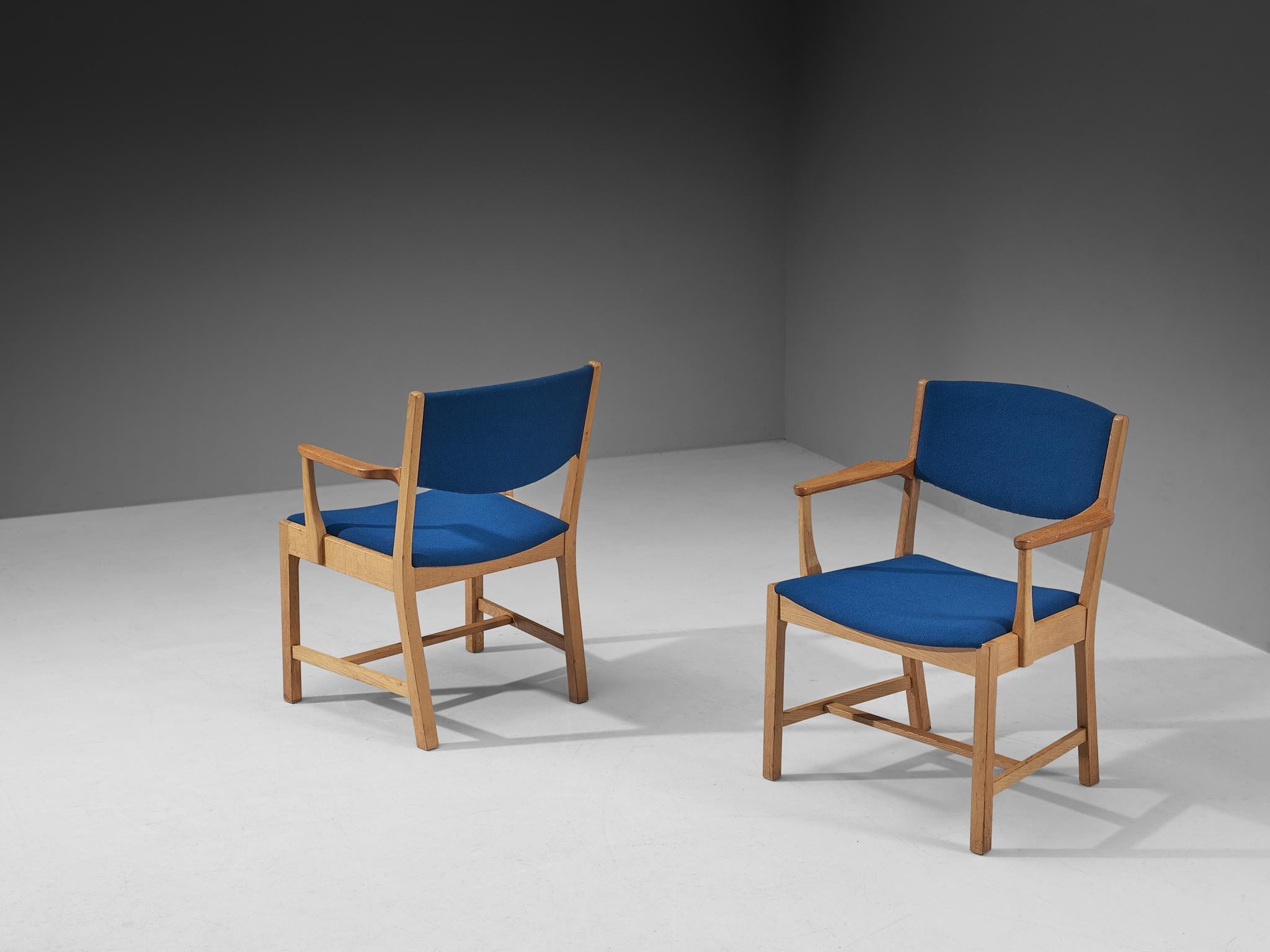 Pair of Danish Armchairs in Oak, Teak and Blue Upholstery seating Morentz
