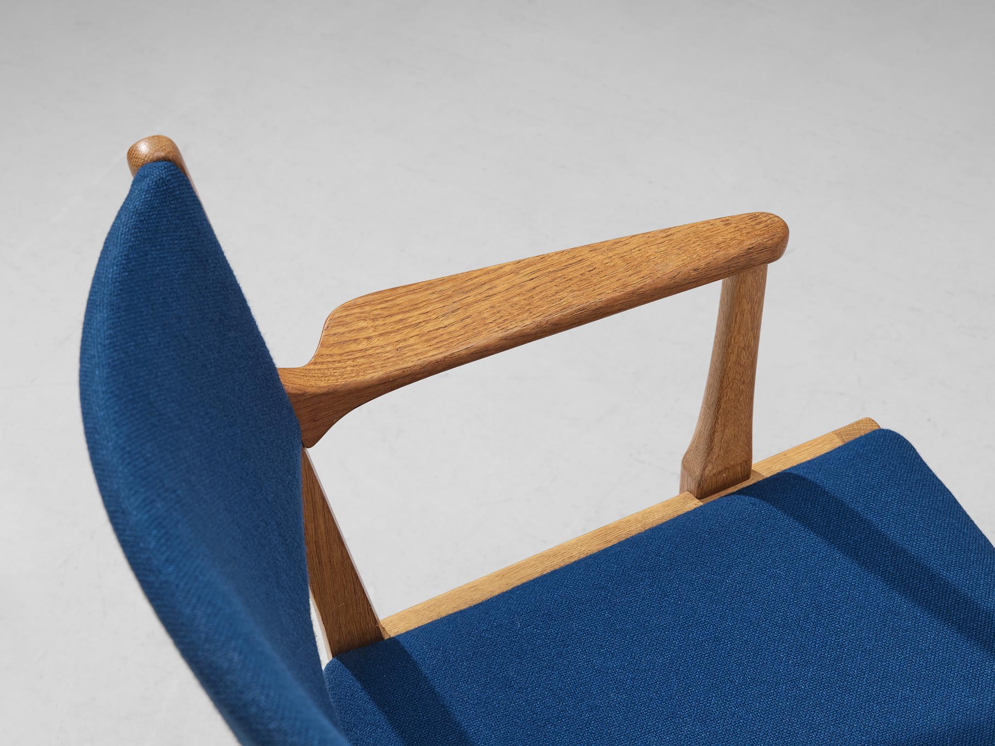 Pair of Danish Armchairs in Oak, Teak and Blue Upholstery seating Morentz