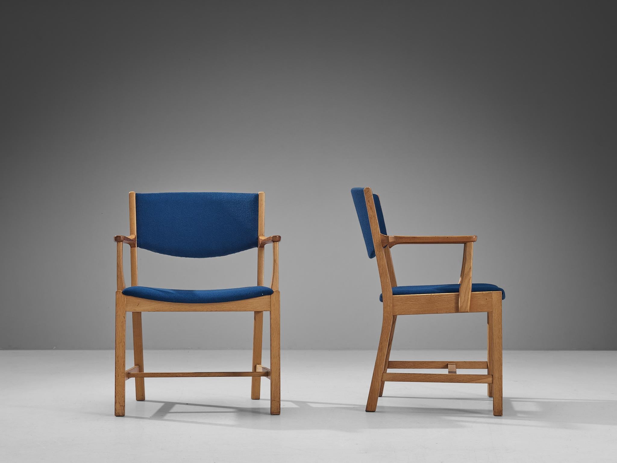 Pair of Danish Armchairs in Oak, Teak and Blue Upholstery seating Morentz
