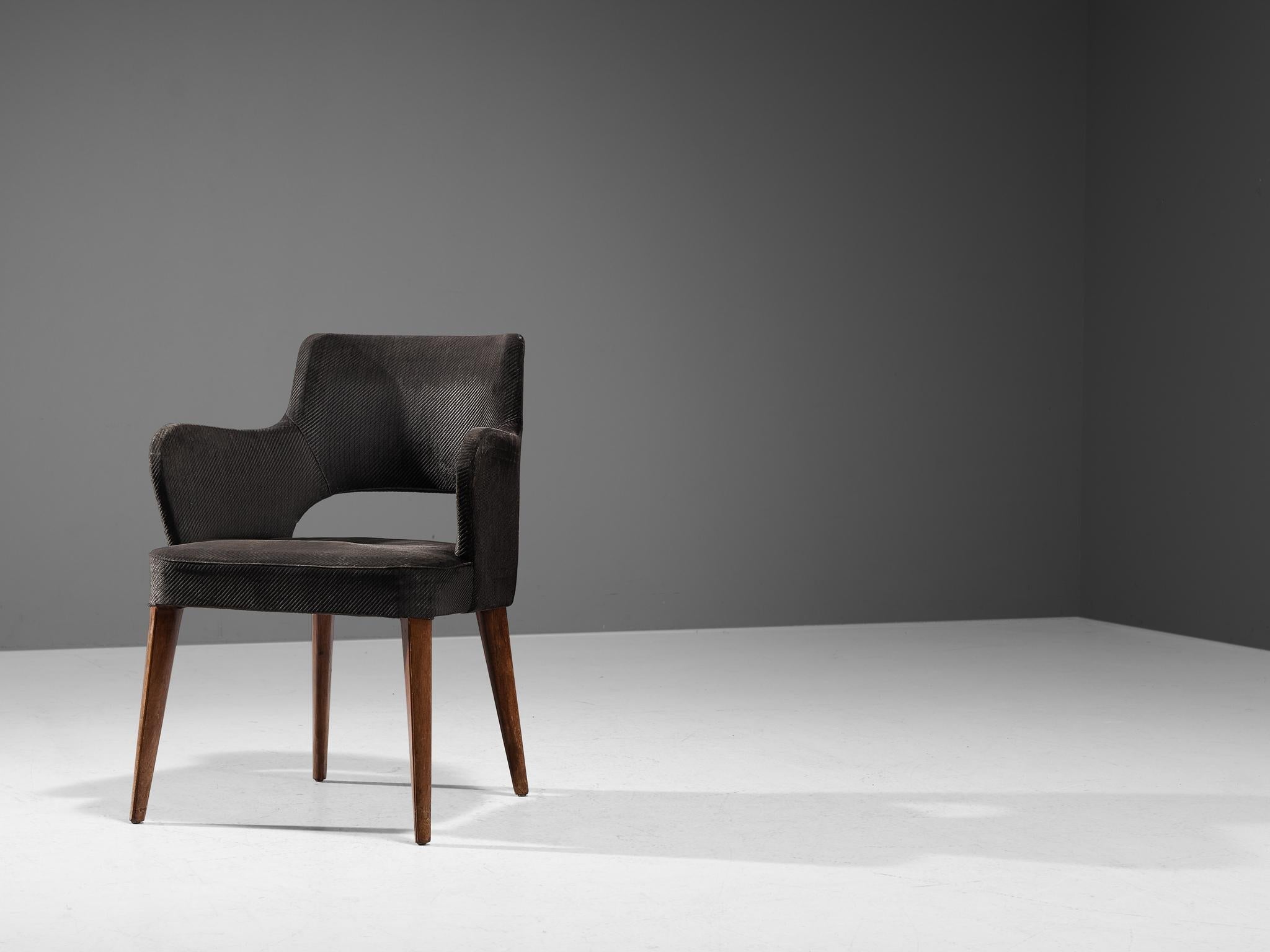 Elegant Pair of Armchairs in Dark Grey Upholstery and Stained Wood seating Morentz
