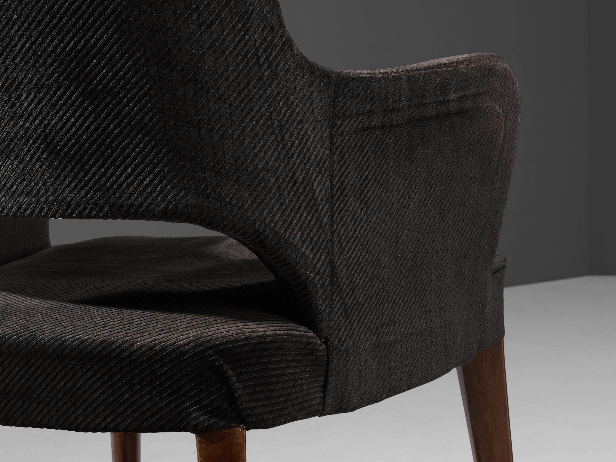 Elegant Pair of Armchairs in Dark Grey Upholstery and Stained Wood seating Morentz
