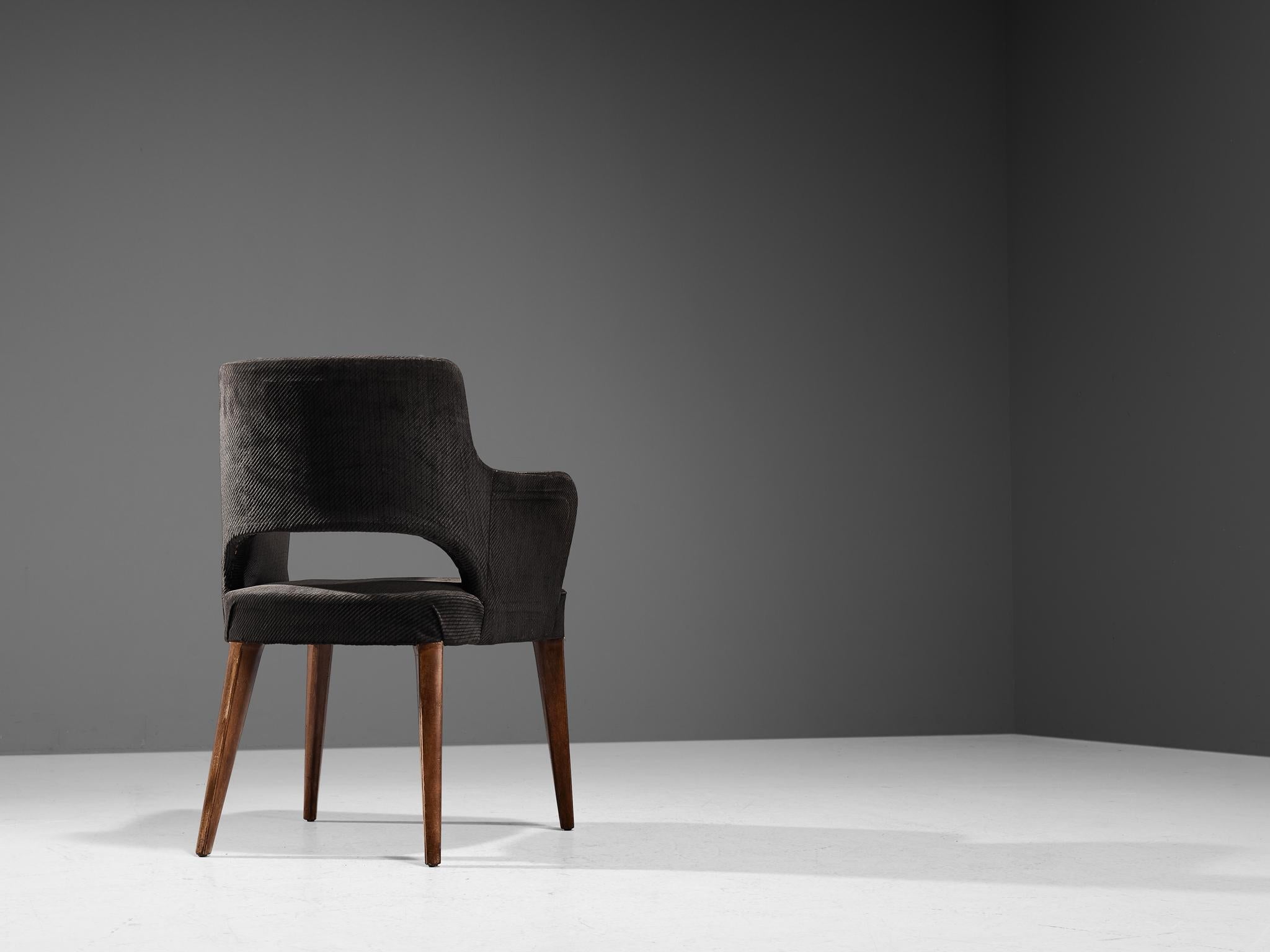 Elegant Pair of Armchairs in Dark Grey Upholstery and Stained Wood seating Morentz