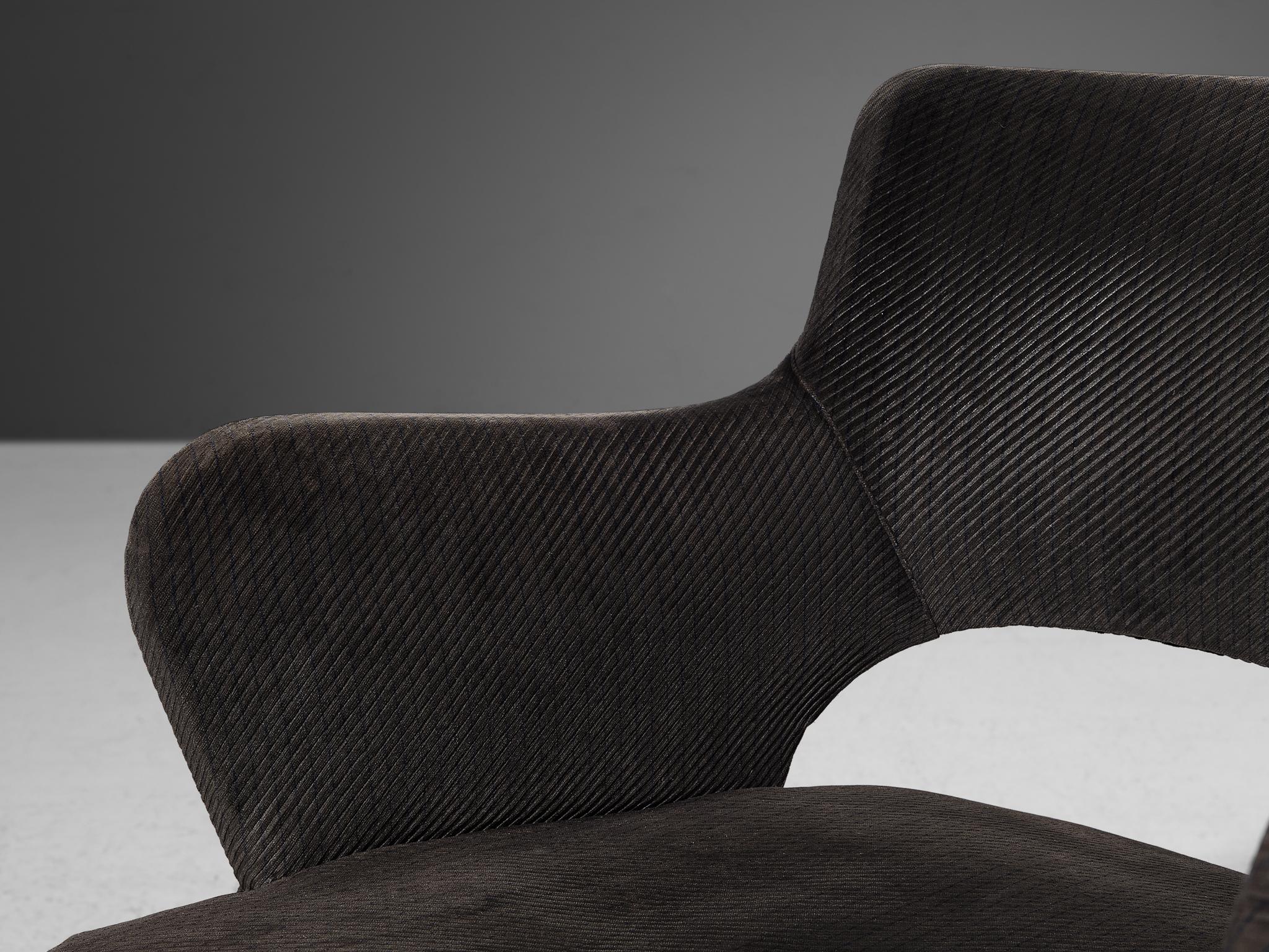 Elegant Pair of Armchairs in Dark Grey Upholstery and Stained Wood seating Morentz