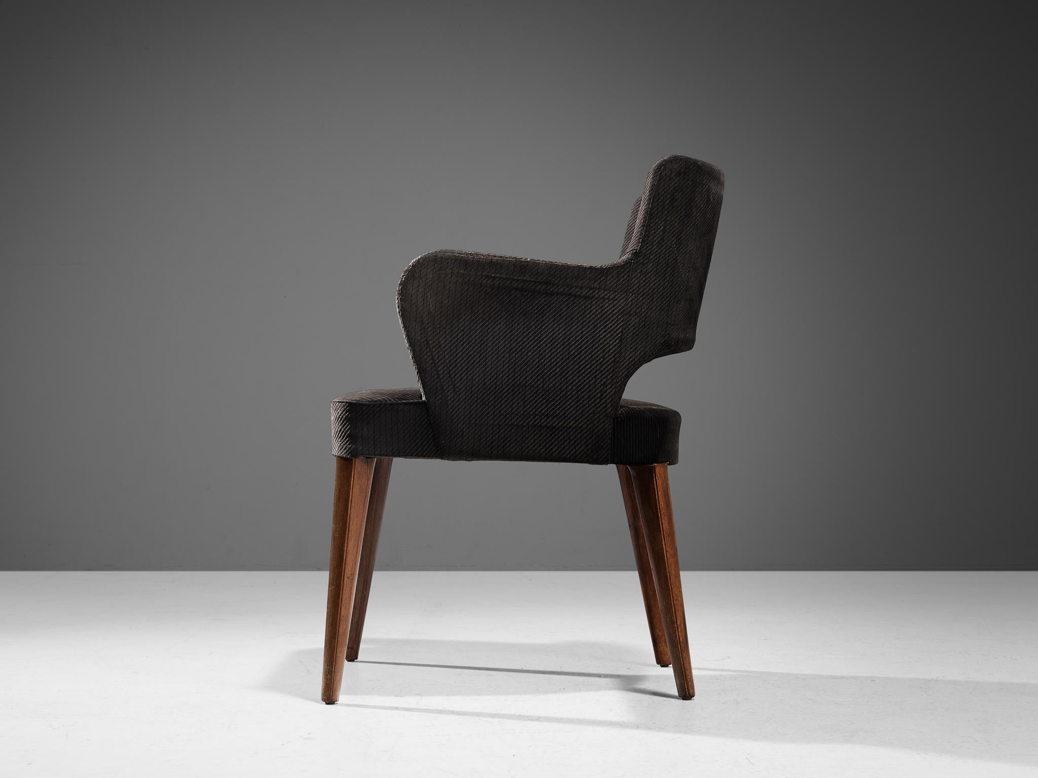 Elegant Pair of Armchairs in Dark Grey Upholstery and Stained Wood seating Morentz