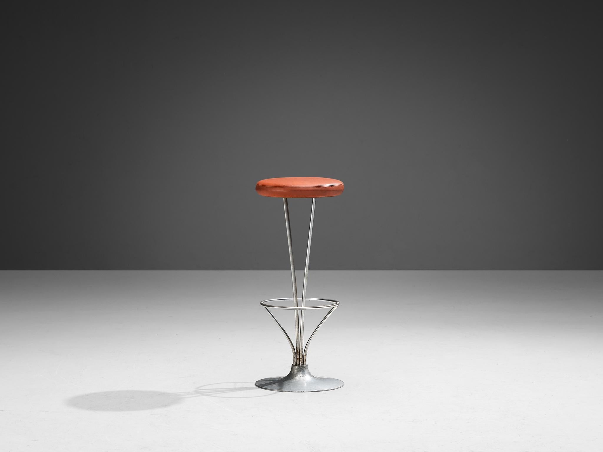 Piet Hein for Fritz Hansen Barstool in Red-Brown Upholstery seating Morentz