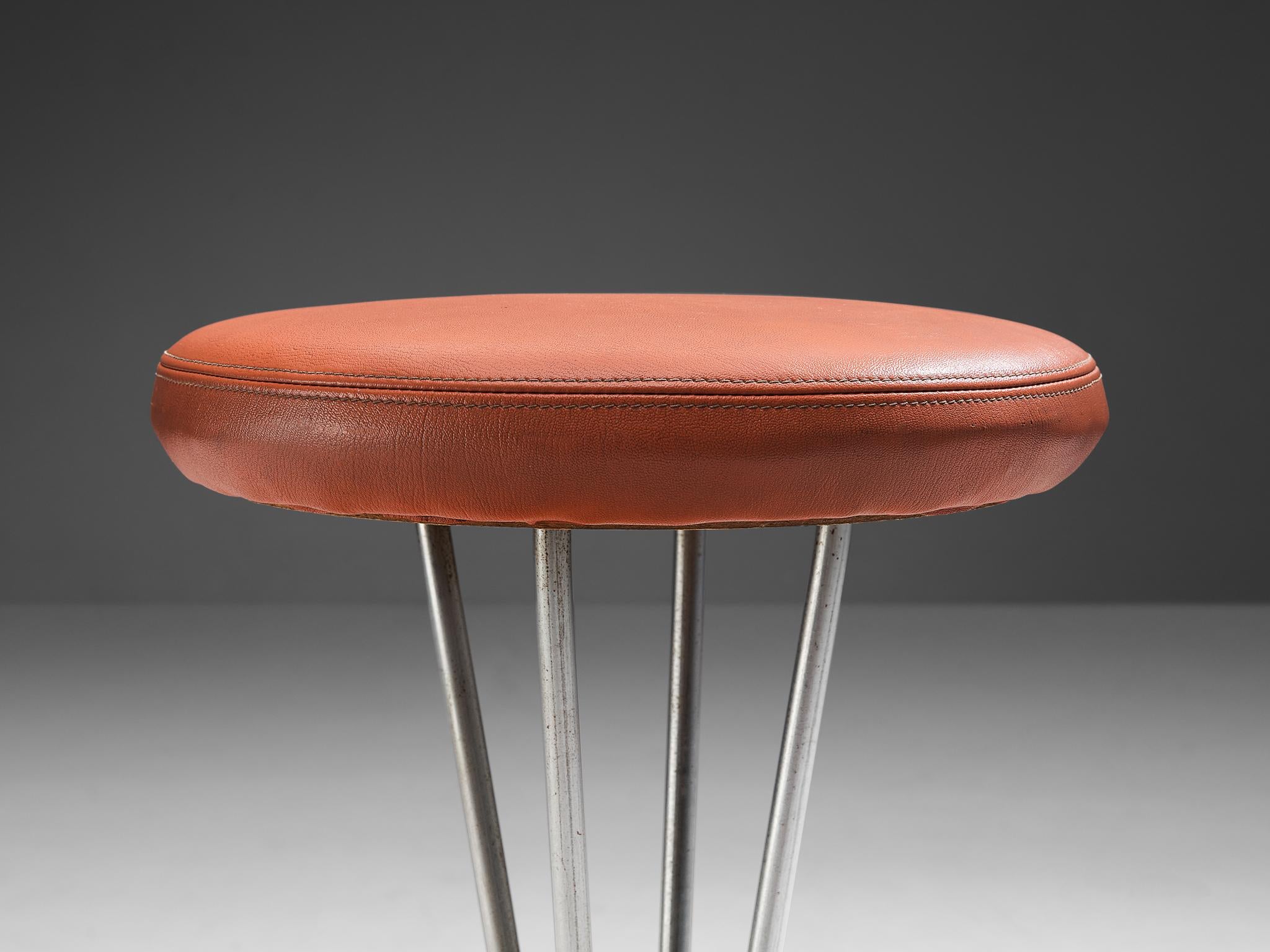 Piet Hein for Fritz Hansen Barstool in Red-Brown Upholstery seating Morentz