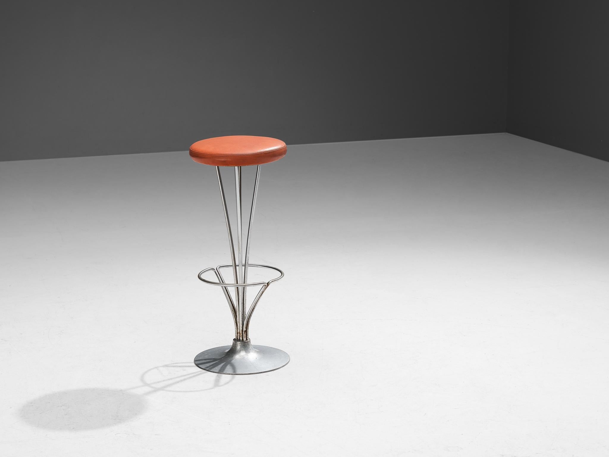 Piet Hein for Fritz Hansen Barstool in Red-Brown Upholstery seating Morentz