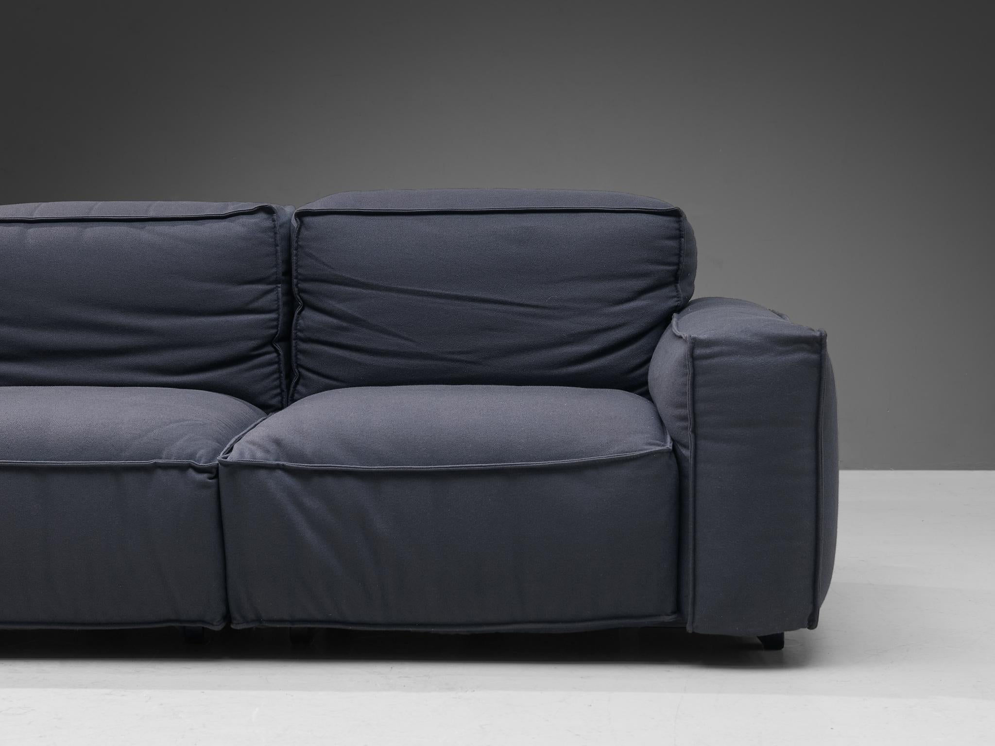 Mario Marenco for Arflex Four-Seater Sofa in Blue Woolen Upholstery