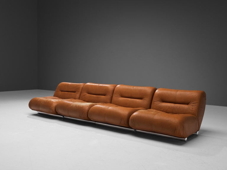 Giuseppe Munari Lounge Chairs in Cognac Leather