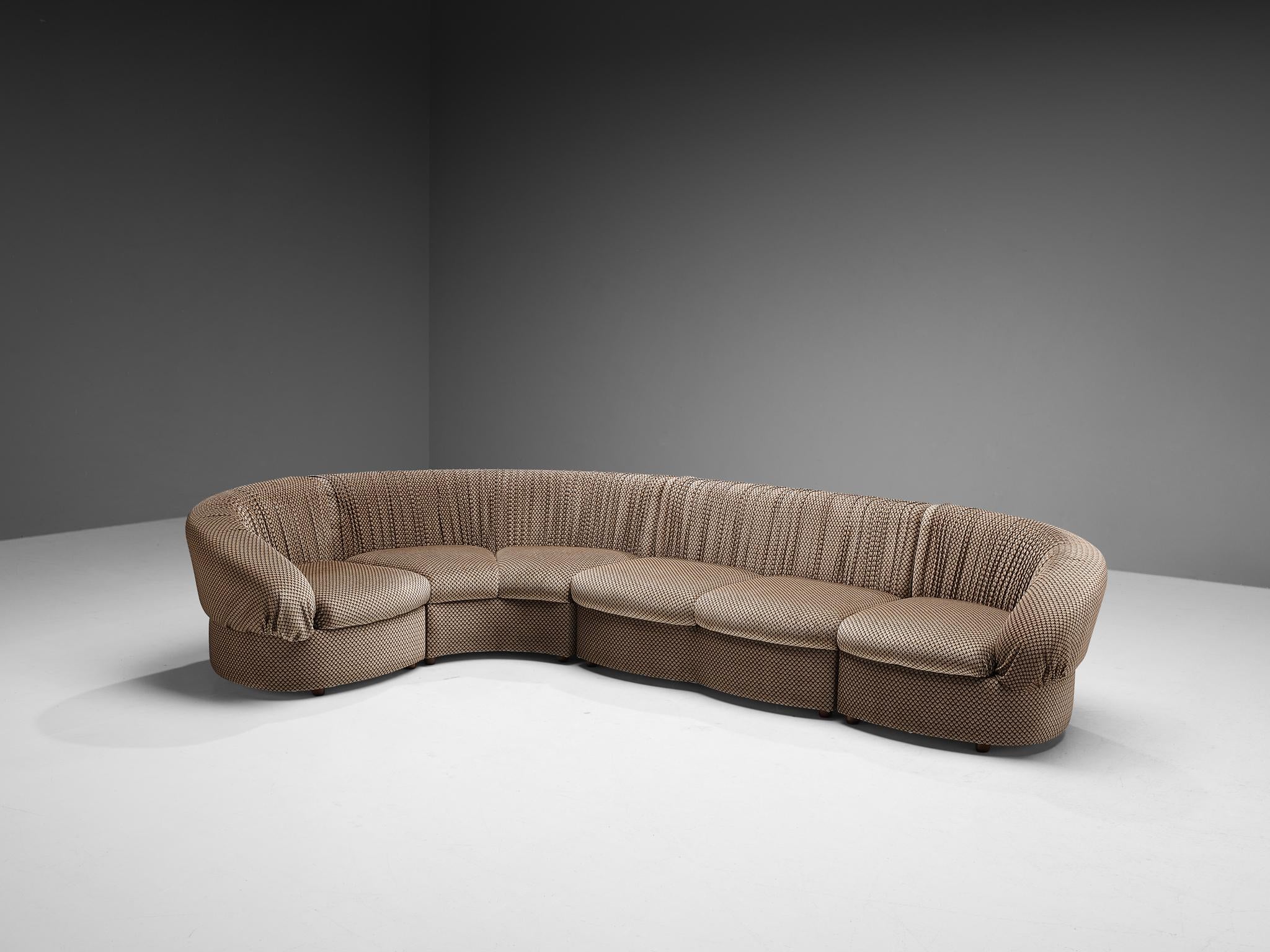 Characteristic Italian Modular Sofa in Brown and Beige Upholstery seating Morentz