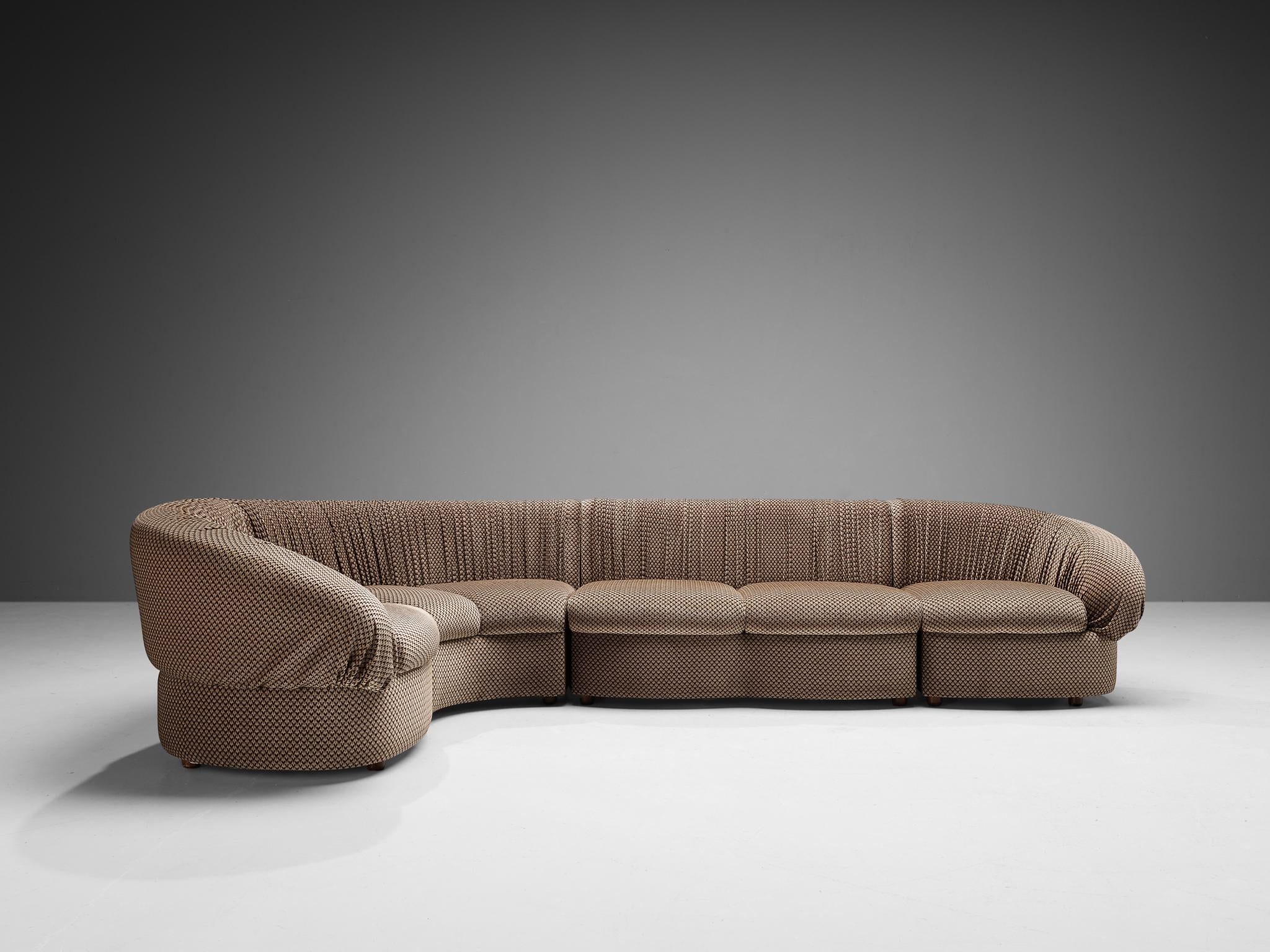 Characteristic Italian Modular Sofa in Brown and Beige Upholstery seating Morentz