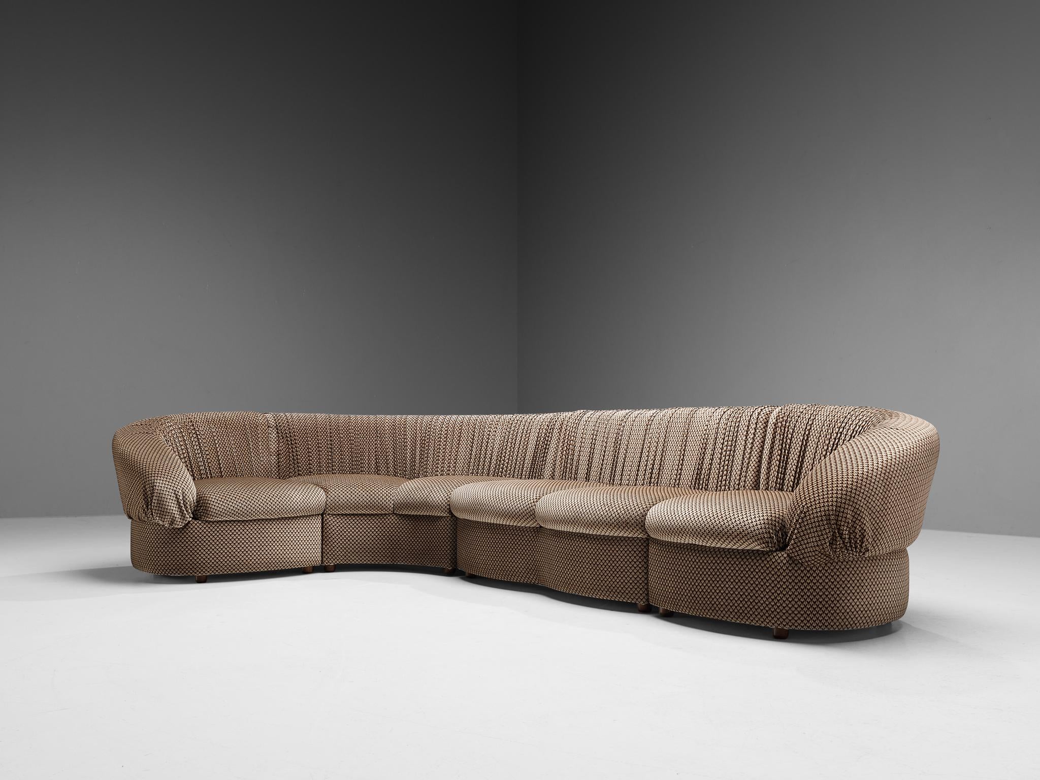 Characteristic Italian Modular Sofa in Brown and Beige Upholstery seating Morentz
