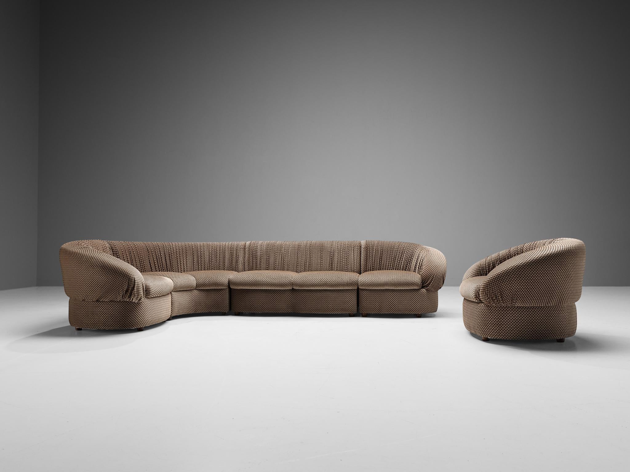 Characteristic Italian Modular Sofa in Brown and Beige Upholstery seating Morentz
