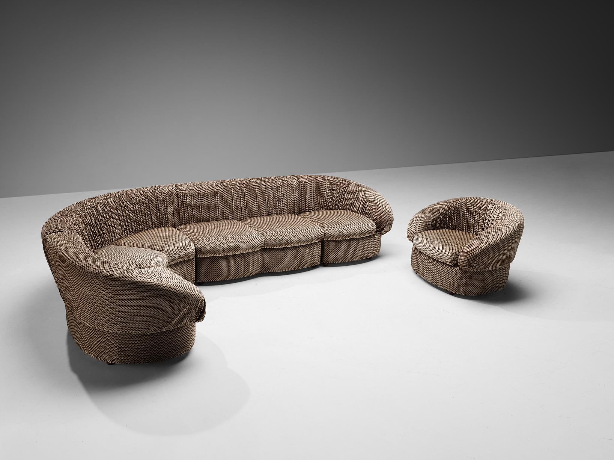 Characteristic Italian Modular Sofa in Brown and Beige Upholstery seating Morentz