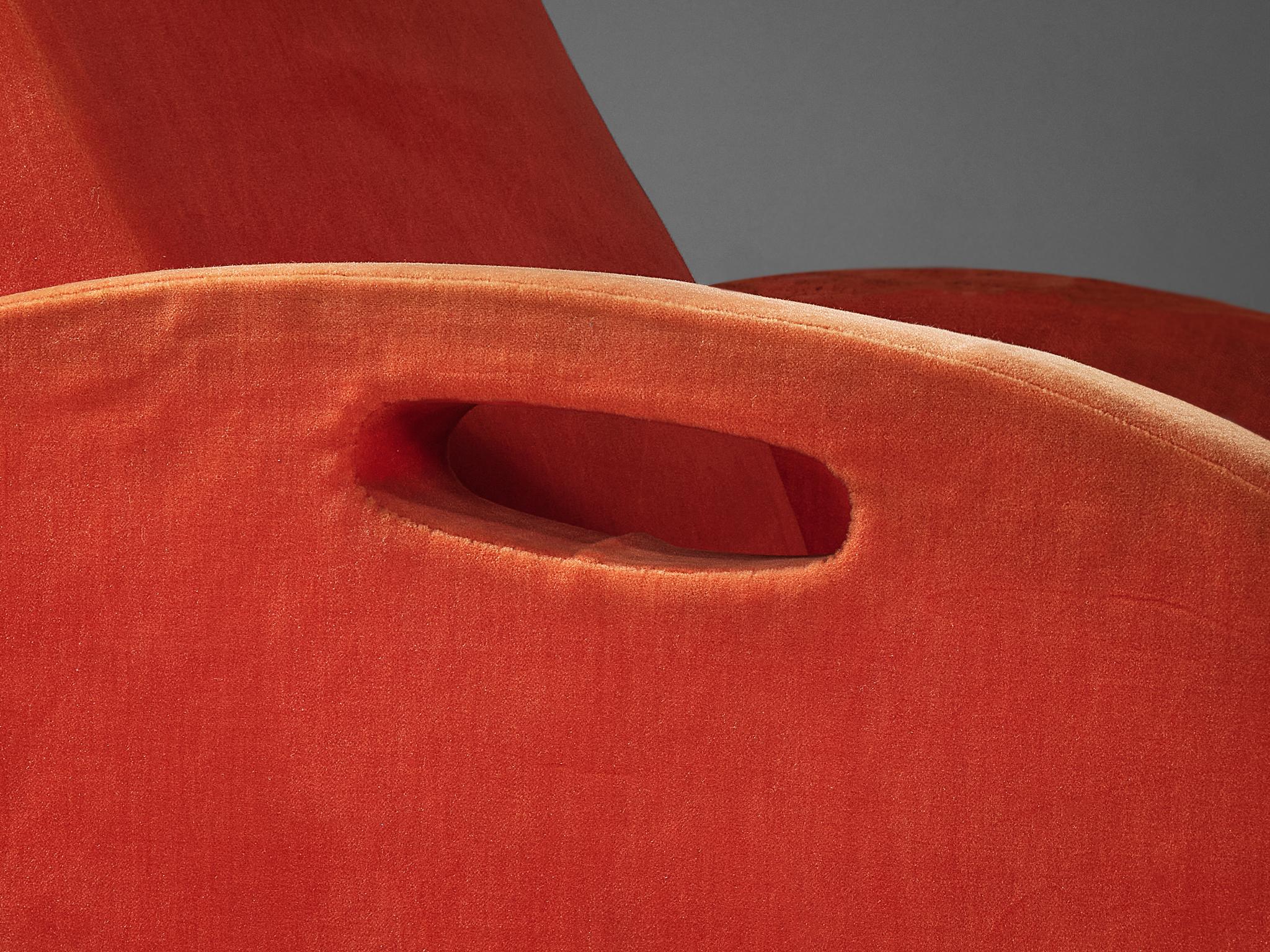 François Letourneur Lounge Chair in Red Velvet and Brass seating Morentz