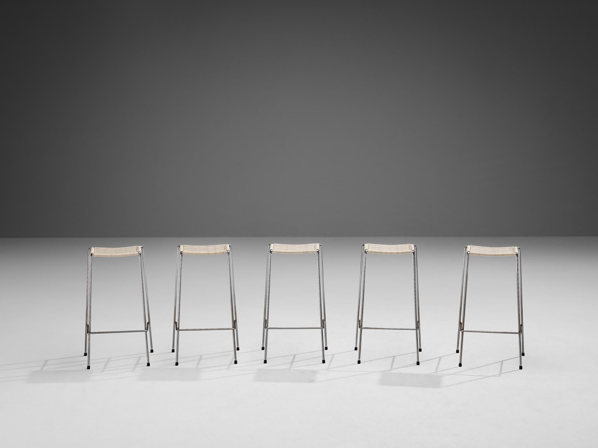 Metz & Co Set of Five Bar Stools with Rattan Seats seating Morentz