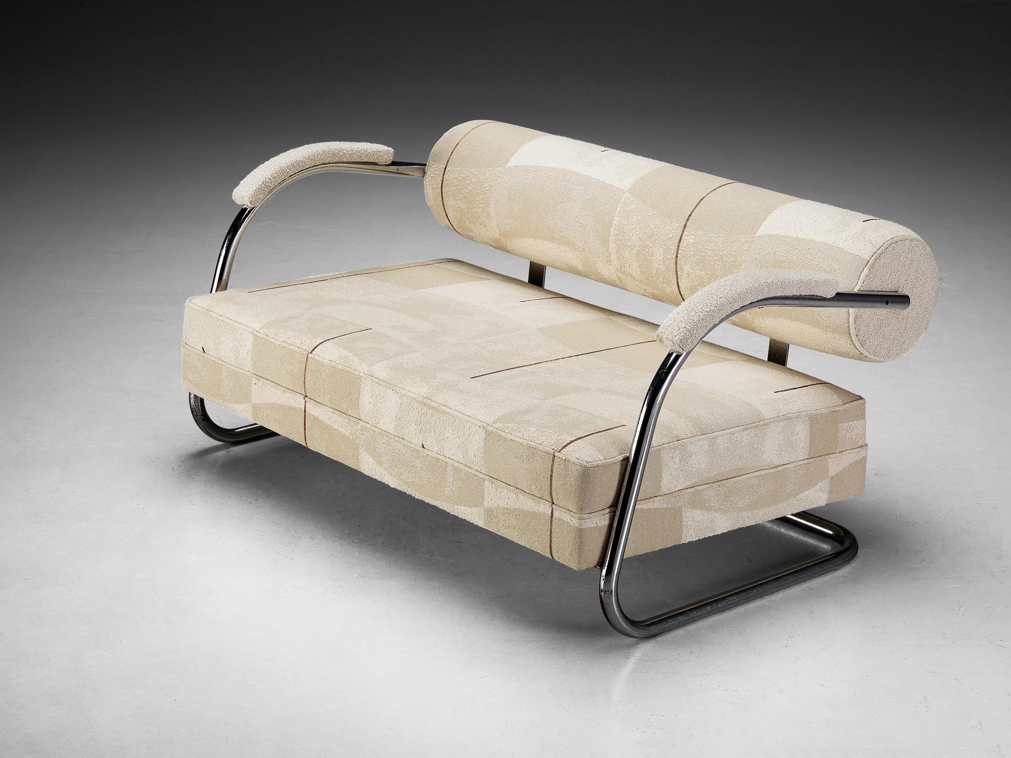 Sofa with Tubular Frame and Beige Upholstery