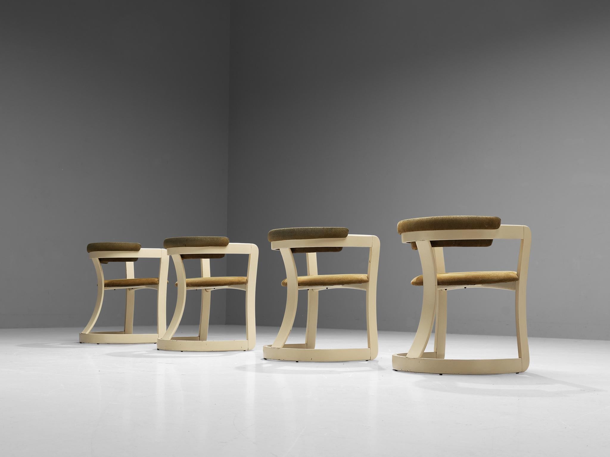 Italian Set of Four Dining Chairs in Greenish Brown Upholstery seating Morentz