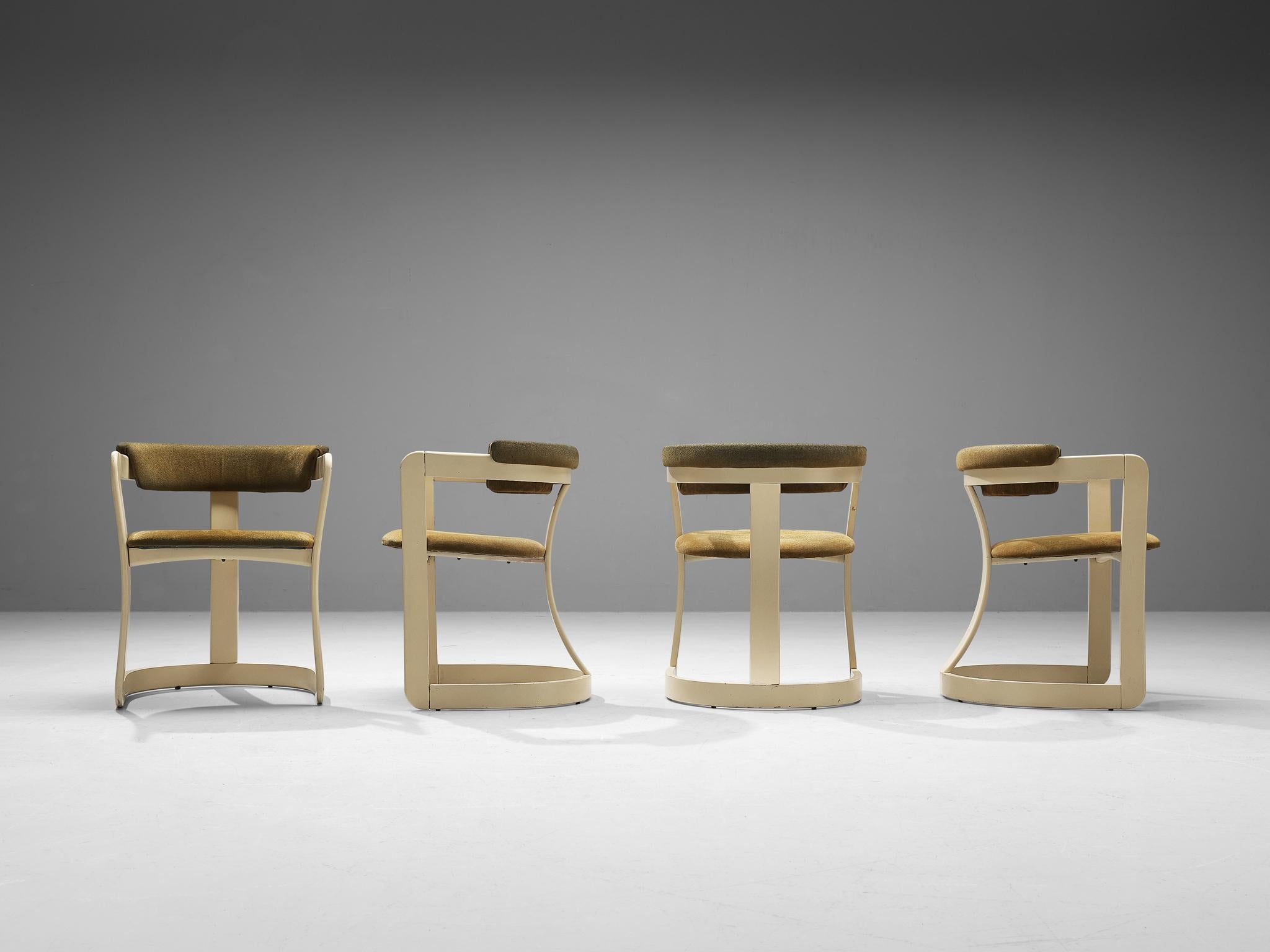 Italian Set of Four Dining Chairs in Greenish Brown Upholstery seating Morentz