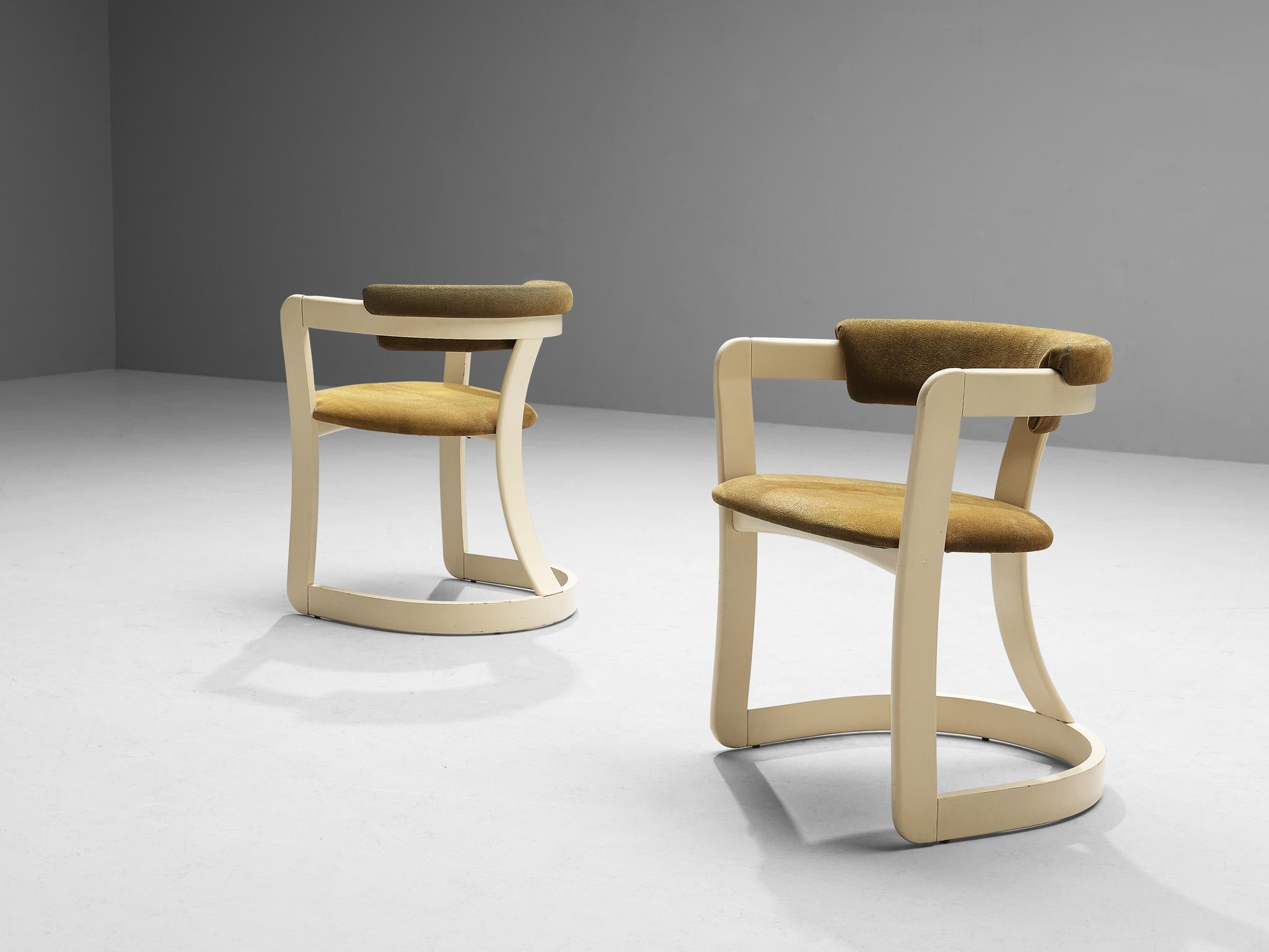 Italian Set of Four Dining Chairs in Greenish Brown Upholstery seating Morentz