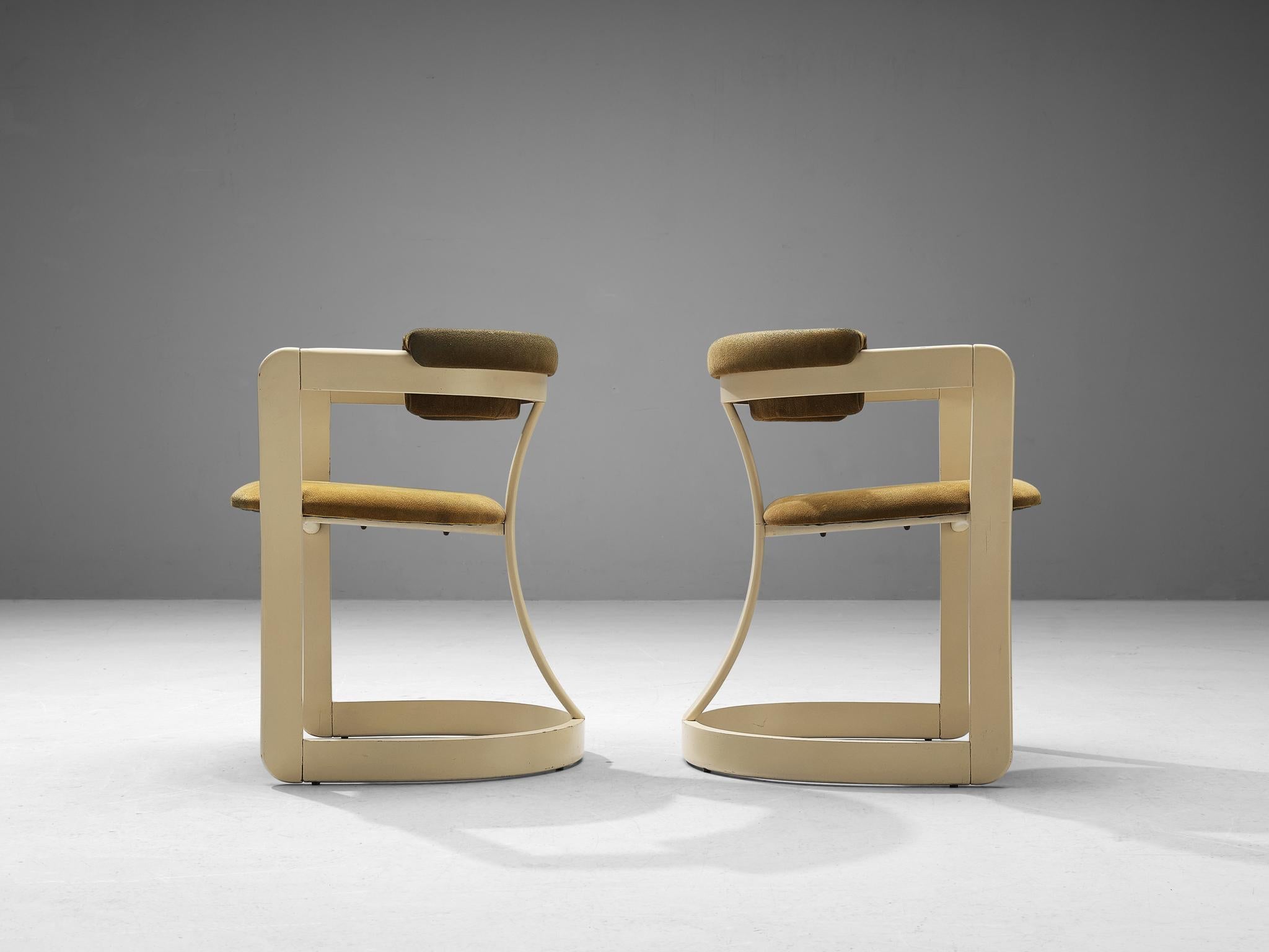 Italian Set of Four Dining Chairs in Greenish Brown Upholstery seating Morentz