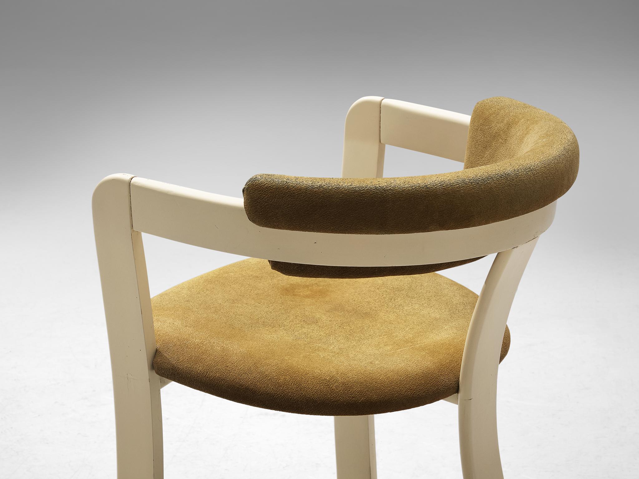 Italian Set of Four Dining Chairs in Greenish Brown Upholstery seating Morentz