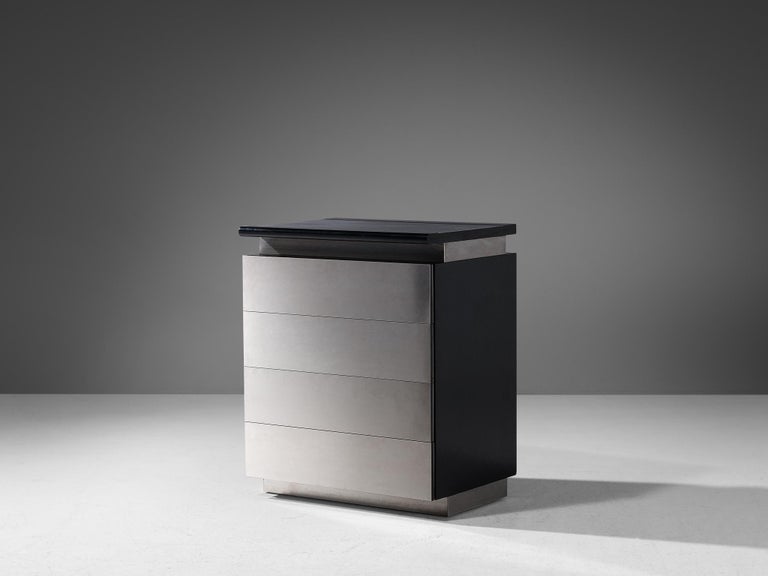 Lodovico Acerbis Chest of Drawers in Brushed Aluminum and Lacquered Oak