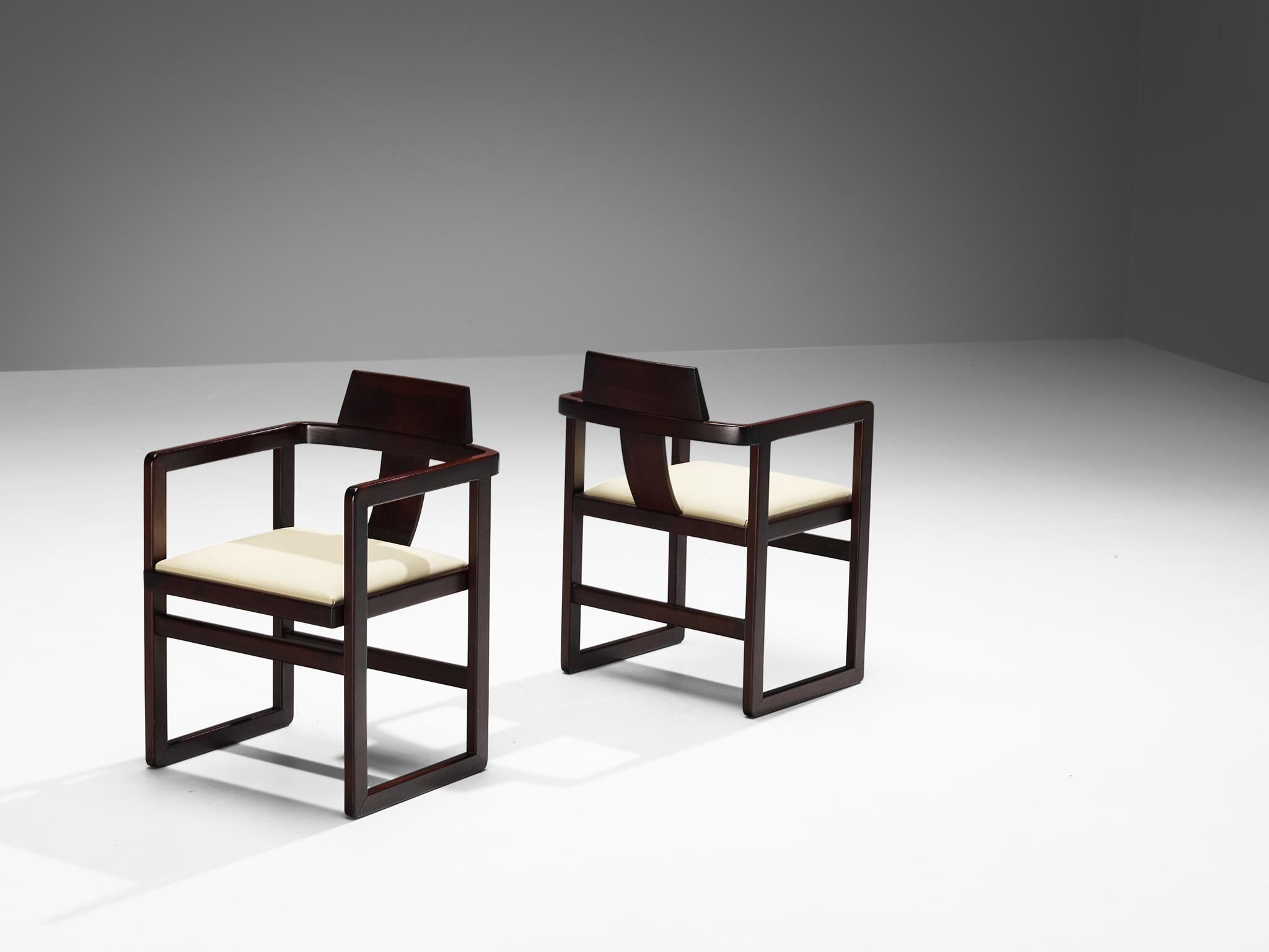 Italian Set of Six Geometric Armchairs in Stained Wood seating Morentz