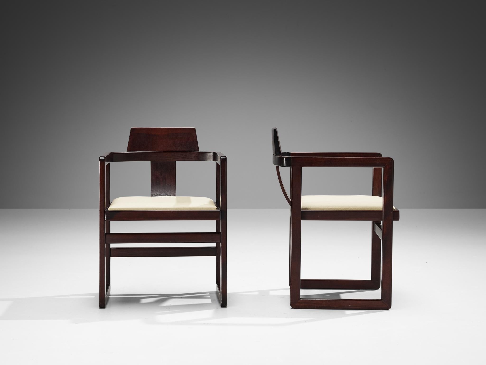 Italian Set of Six Geometric Armchairs in Stained Wood seating Morentz