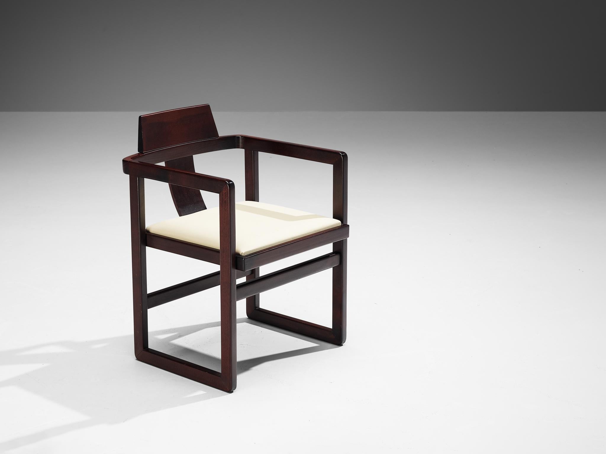 Italian Set of Six Geometric Armchairs in Stained Wood seating Morentz