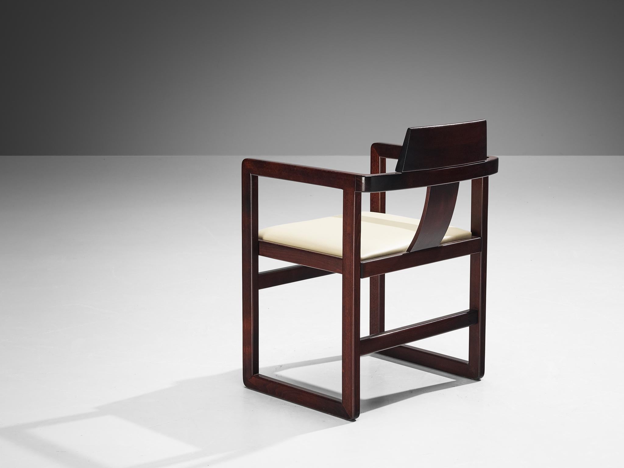 Italian Set of Six Geometric Armchairs in Stained Wood seating Morentz