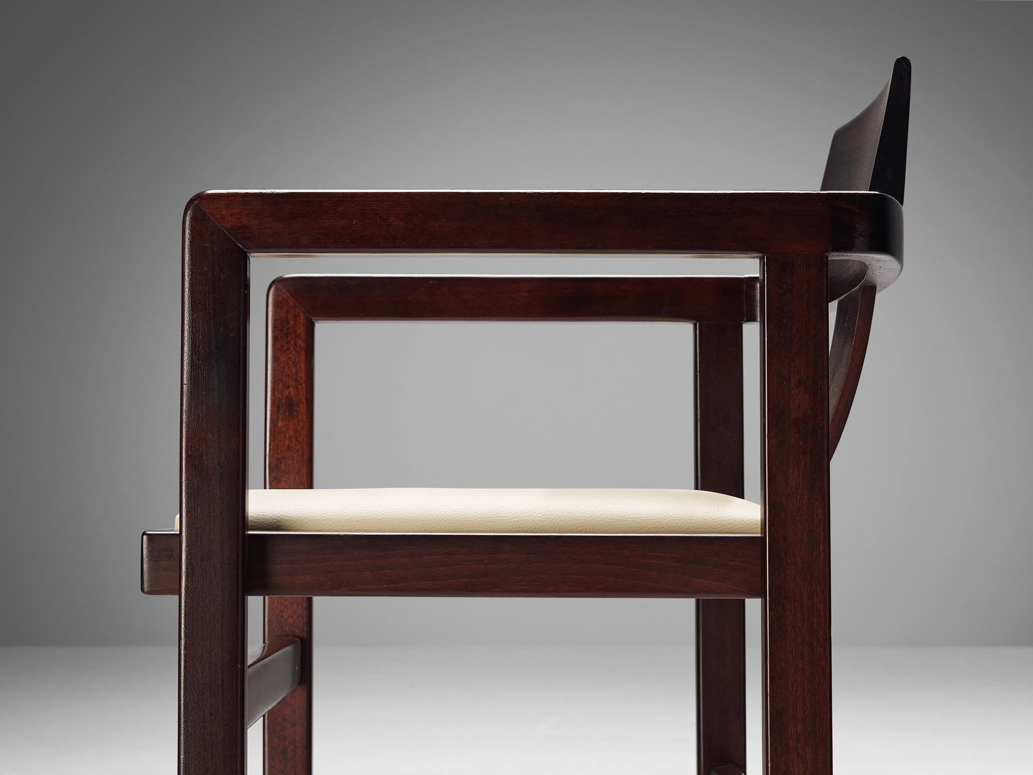 Italian Set of Six Geometric Armchairs in Stained Wood seating Morentz