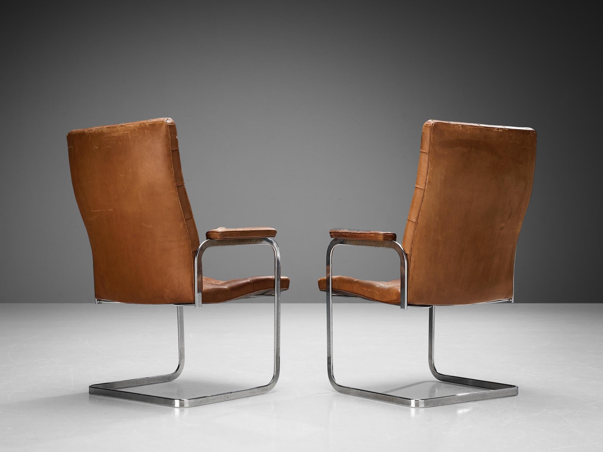 Robert Haussmann for De Sede Pair of Armchairs in Cognac Leather seating Morentz