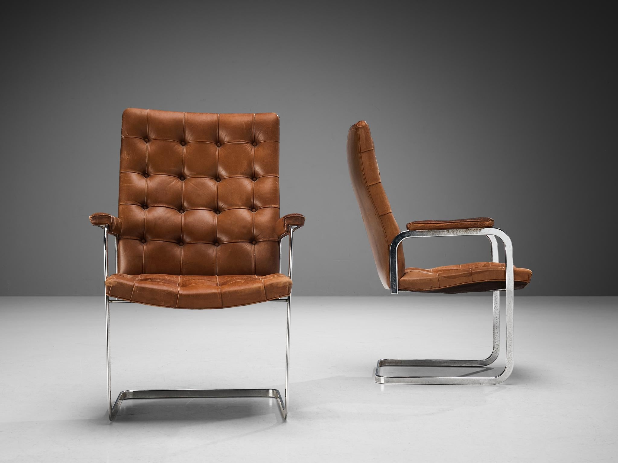 Robert Haussmann for De Sede Pair of Armchairs in Cognac Leather seating Morentz