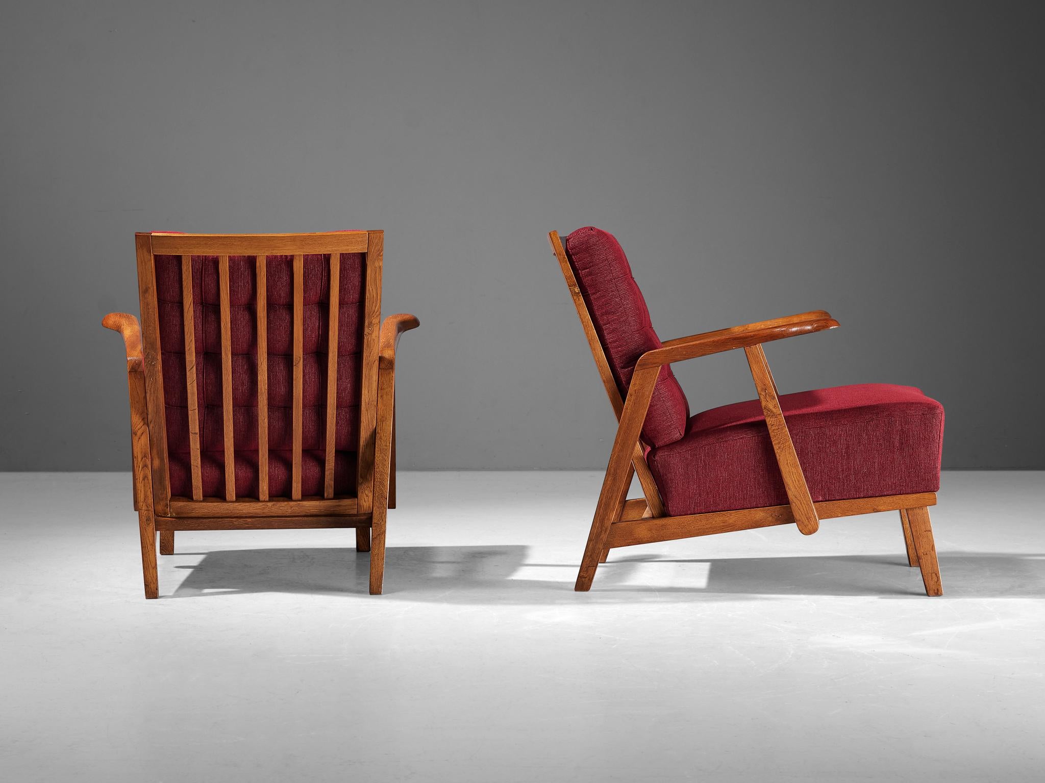 Pair of Lounge Chairs in Oak With Slatted Backs in Red Upholstery seating Morentz