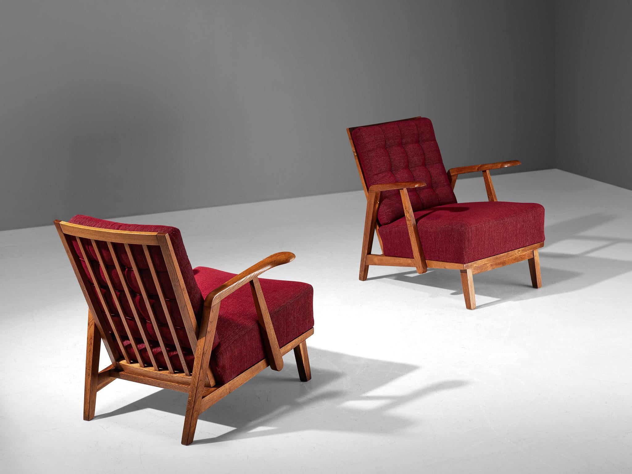 Pair of Lounge Chairs in Oak With Slatted Backs in Red Upholstery seating Morentz
