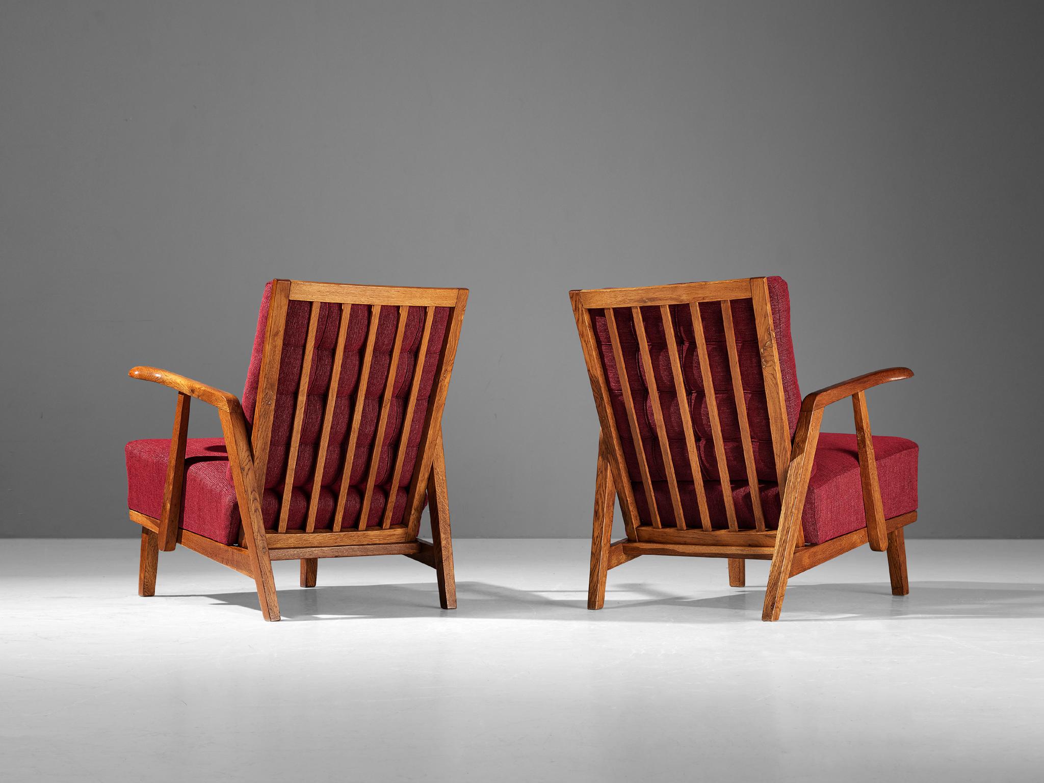Pair of Lounge Chairs in Oak With Slatted Backs in Red Upholstery seating Morentz