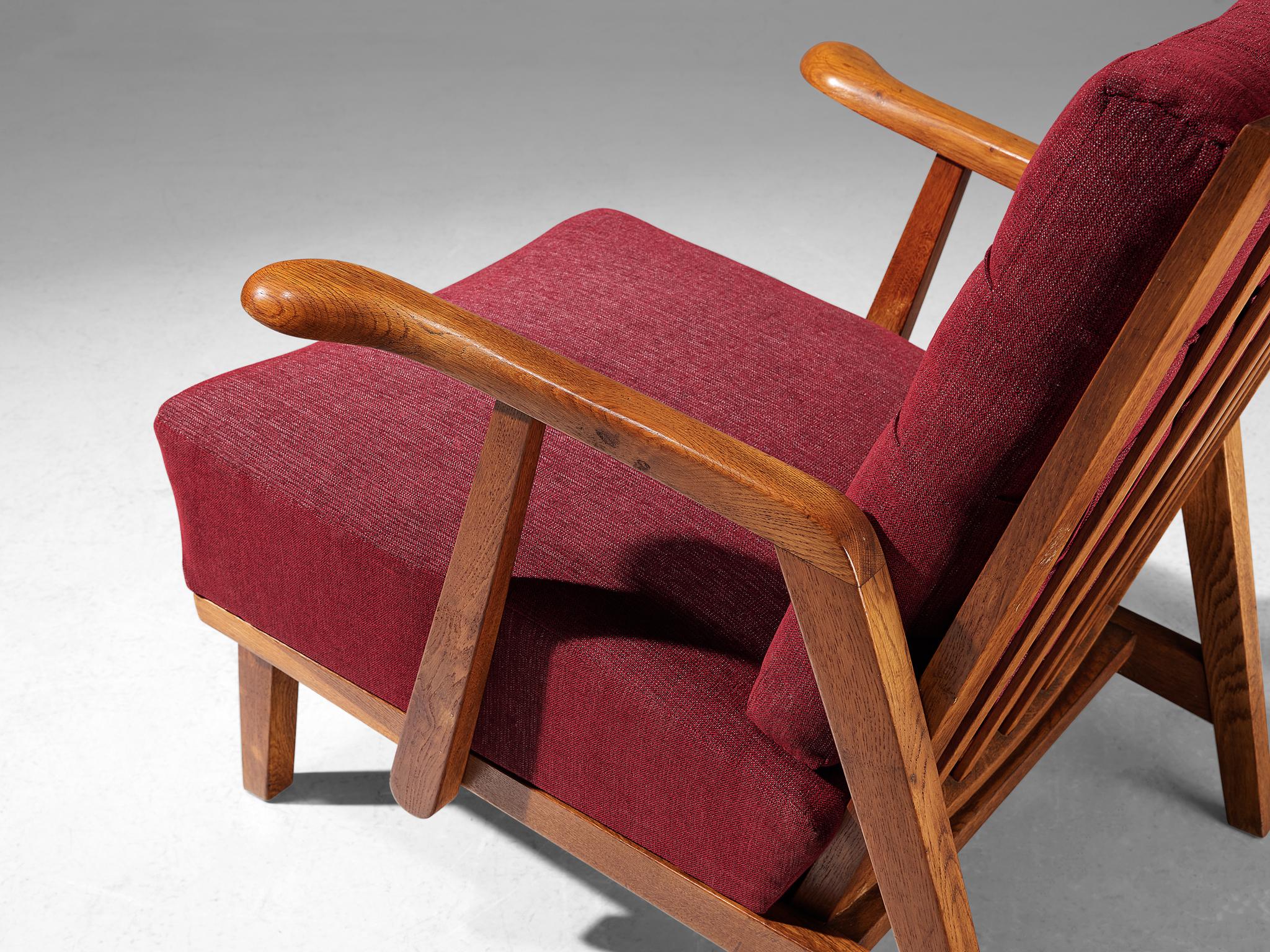 Pair of Lounge Chairs in Oak With Slatted Backs in Red Upholstery seating Morentz