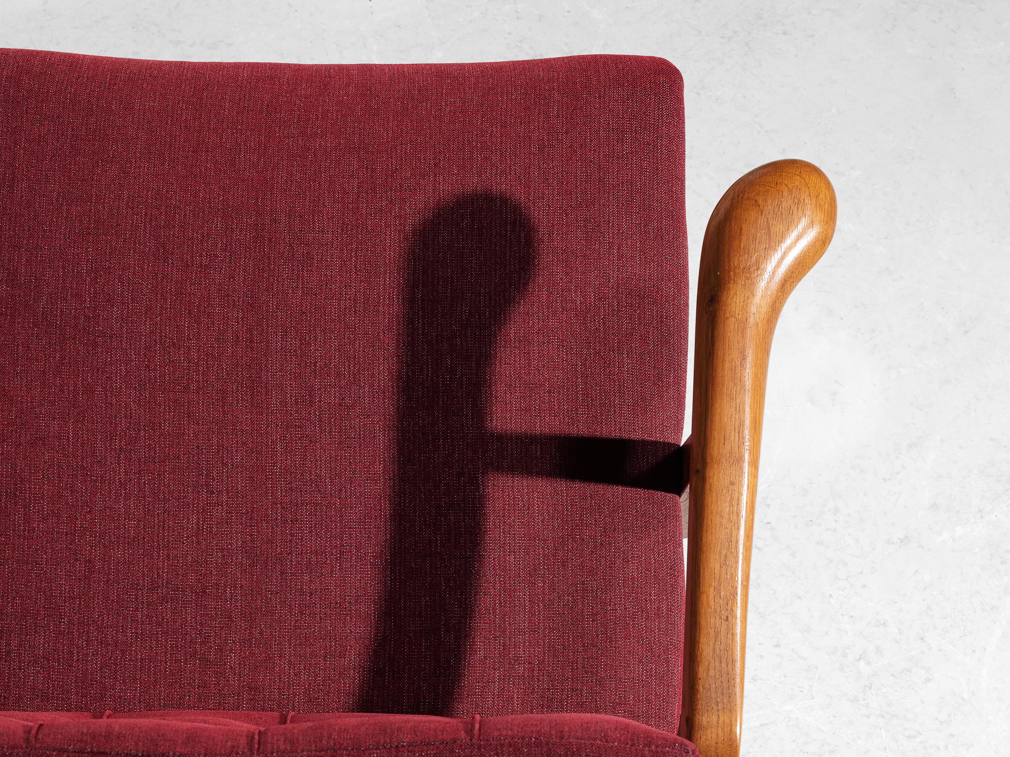 Pair of Lounge Chairs in Oak With Slatted Backs in Red Upholstery seating Morentz