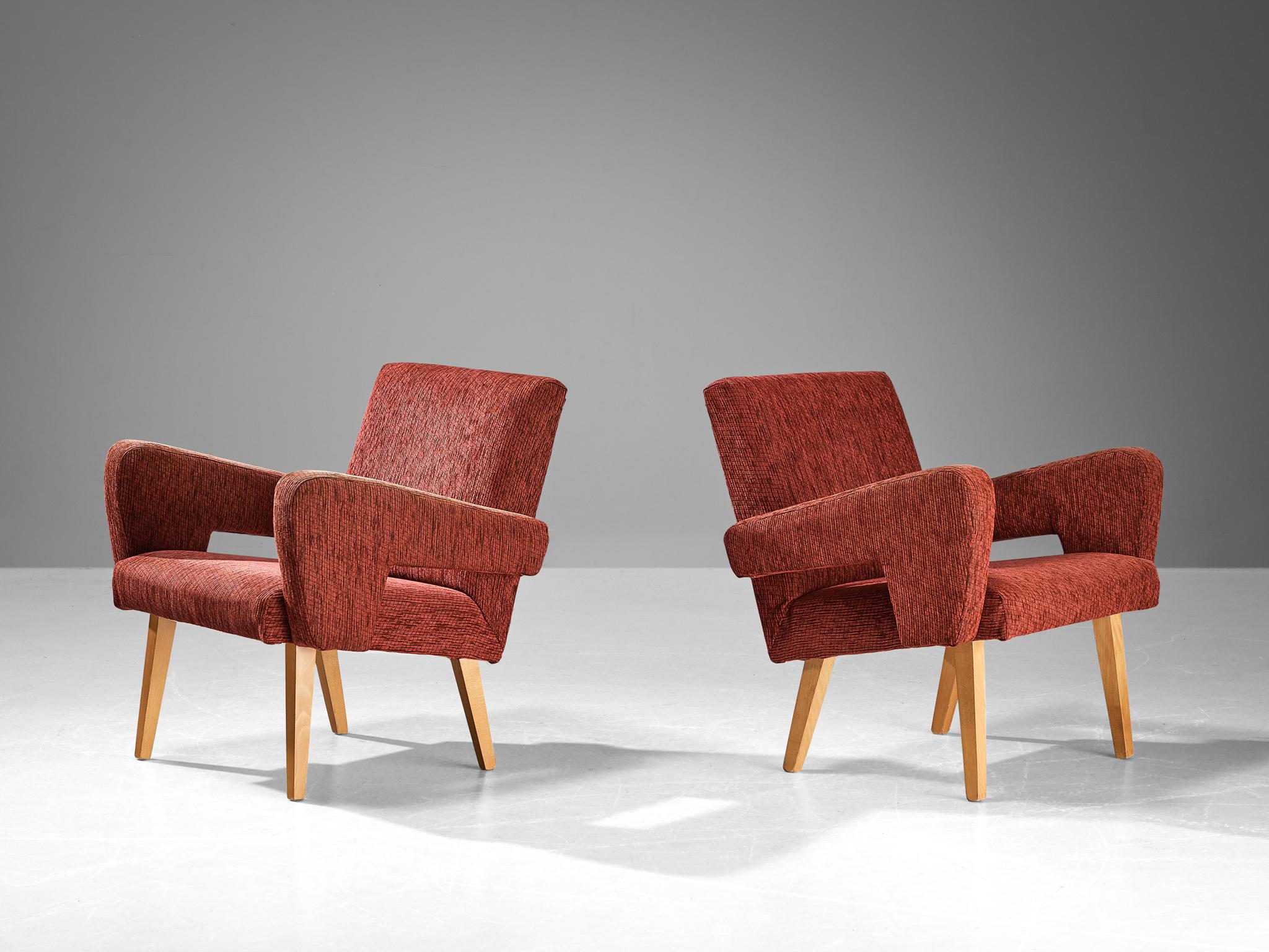 Pair of Angular Armchairs in Red Upholstery seating Morentz